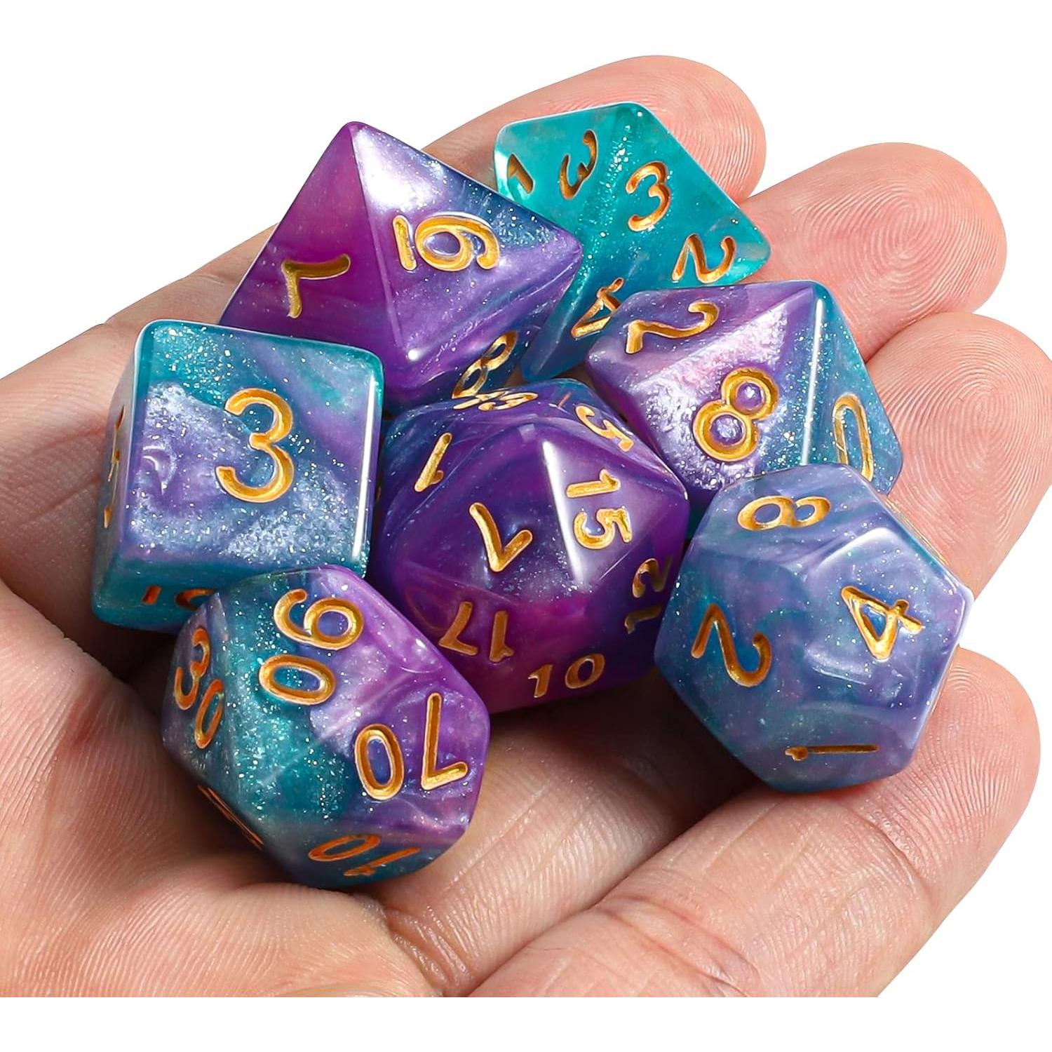 Conjunto de Dados Poliedricos CiaraQ 7 Piezas con Bolsa