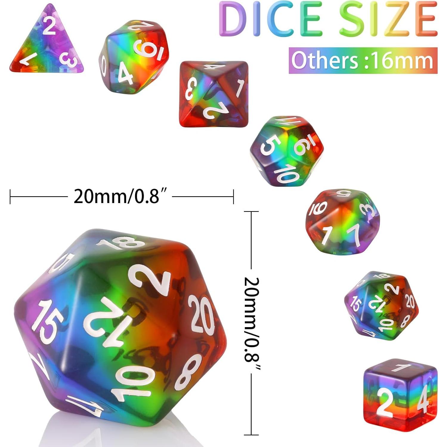 Juego de Dados Poliedricos HD Arcoíris 7 Piezas D&D