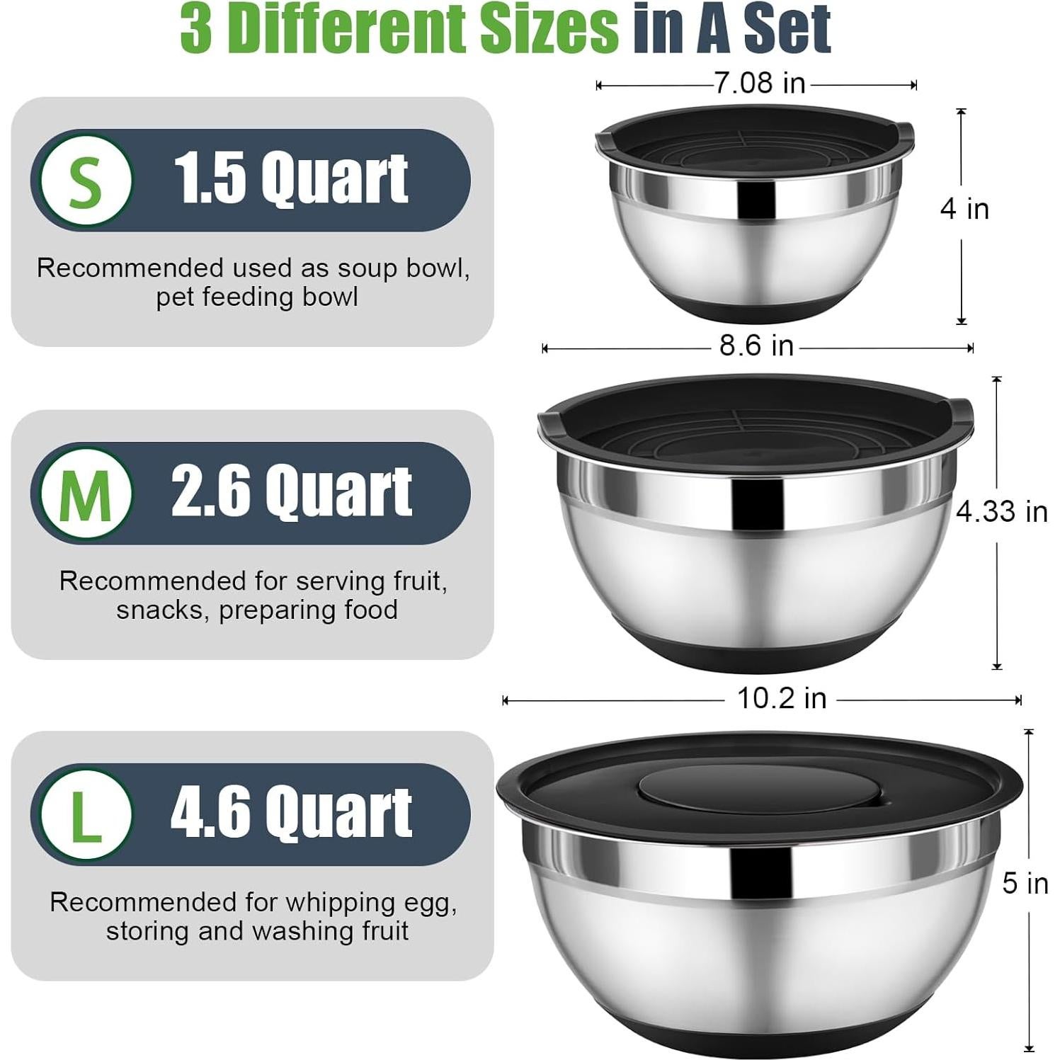 Juego de Cuencos Mezcladores P&P CHEF 3 Piezas Acero Inoxidable