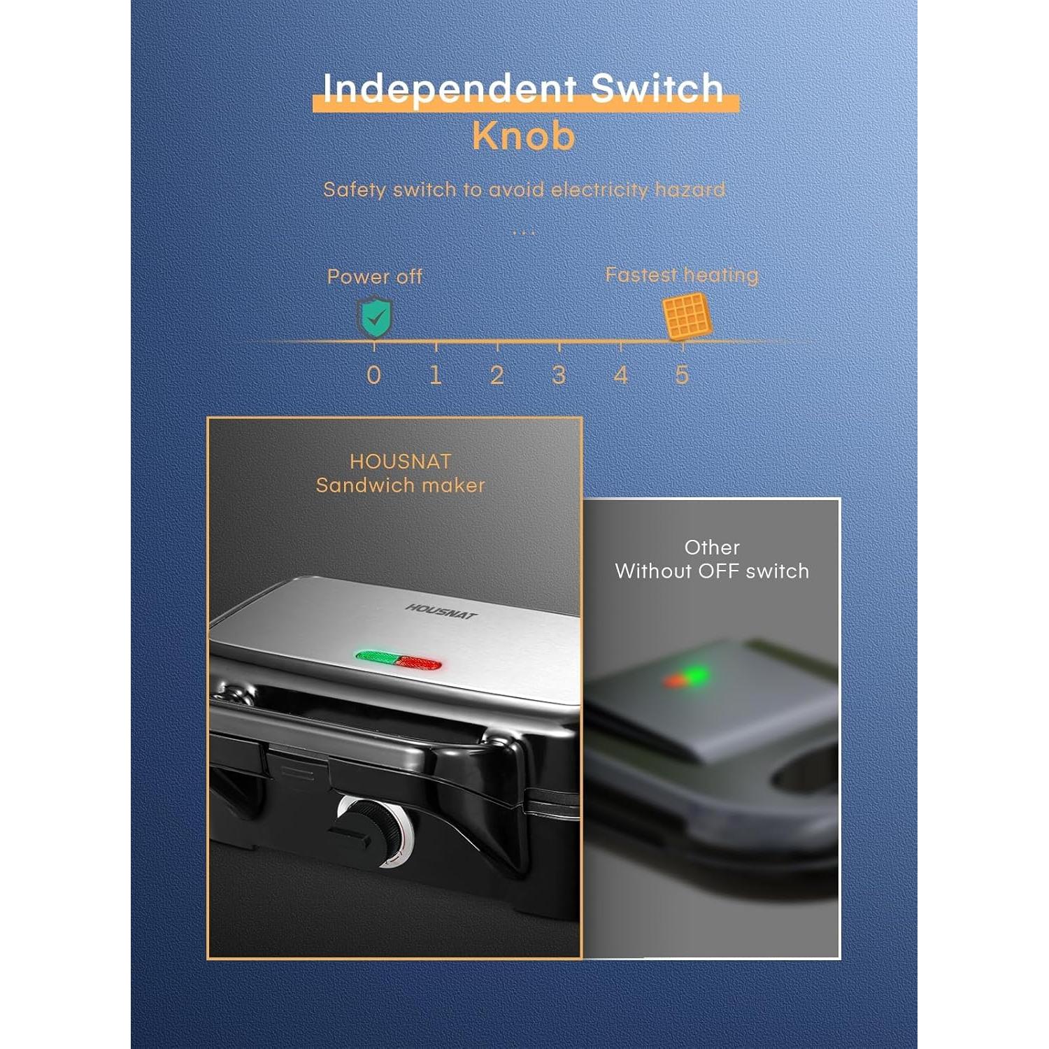 Sandwichera 3 en 1 HOUSNAT con Placas Intercambiables 1200W