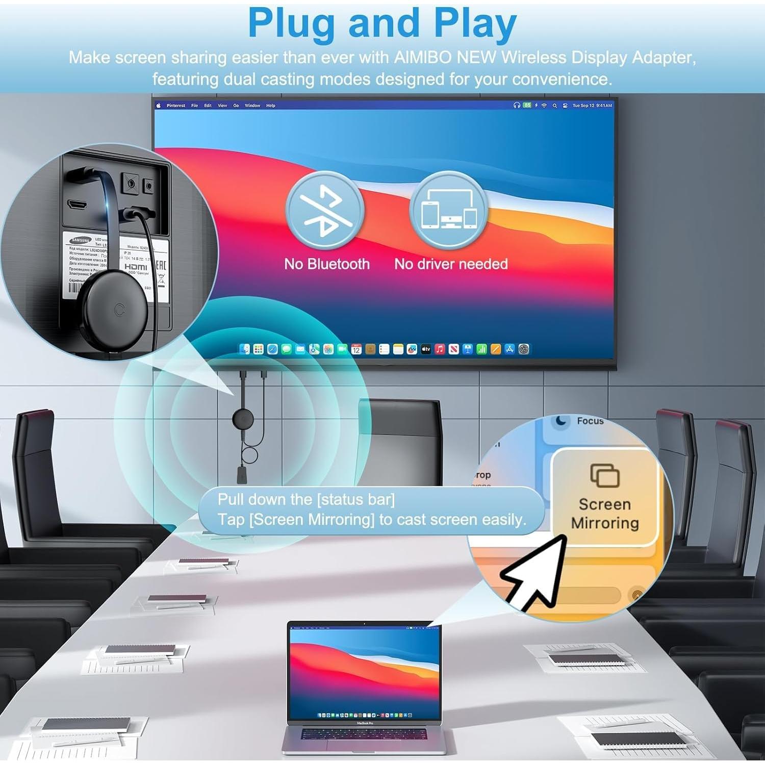 Adaptador HDMI Inalámbrico 4K Dongle Negro - Espejo Pantalla