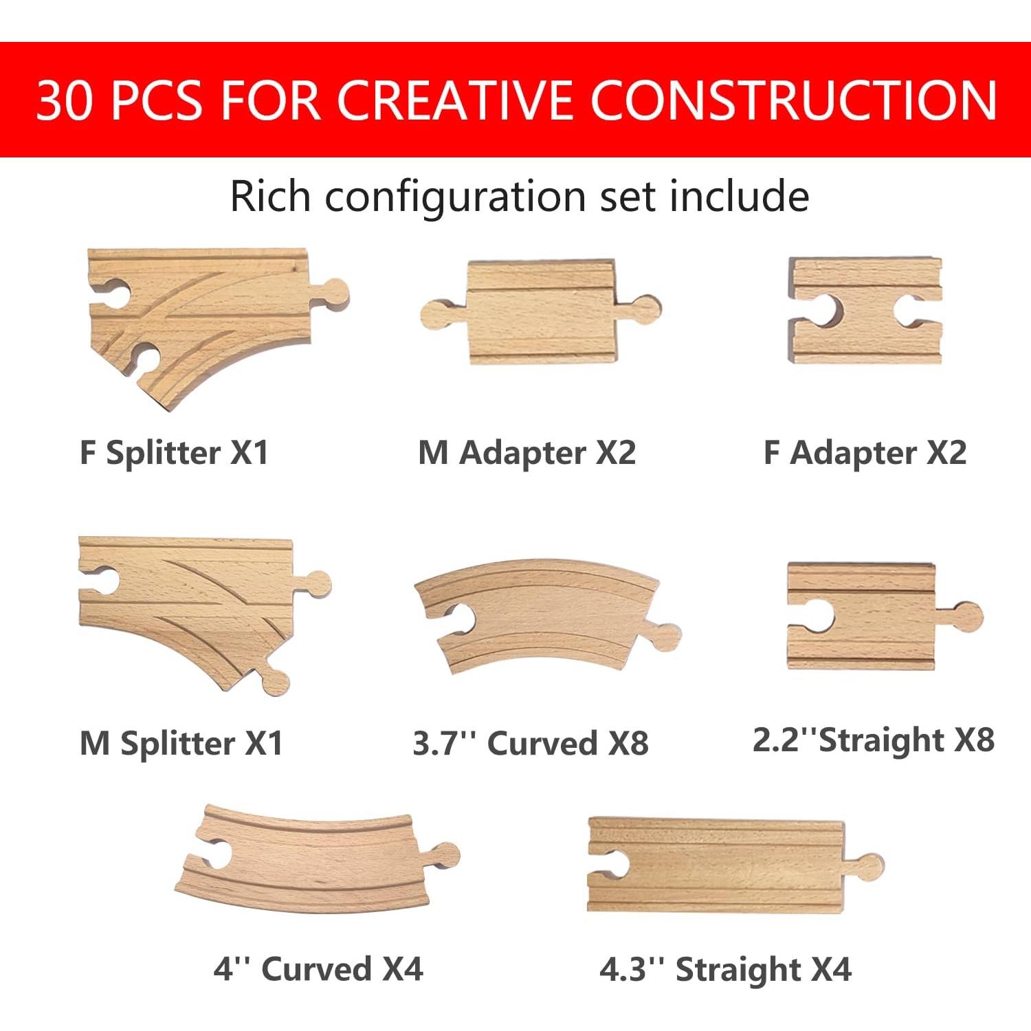 Pista de tren de madera MUYUTOY 30 piezas accesorios compatibles