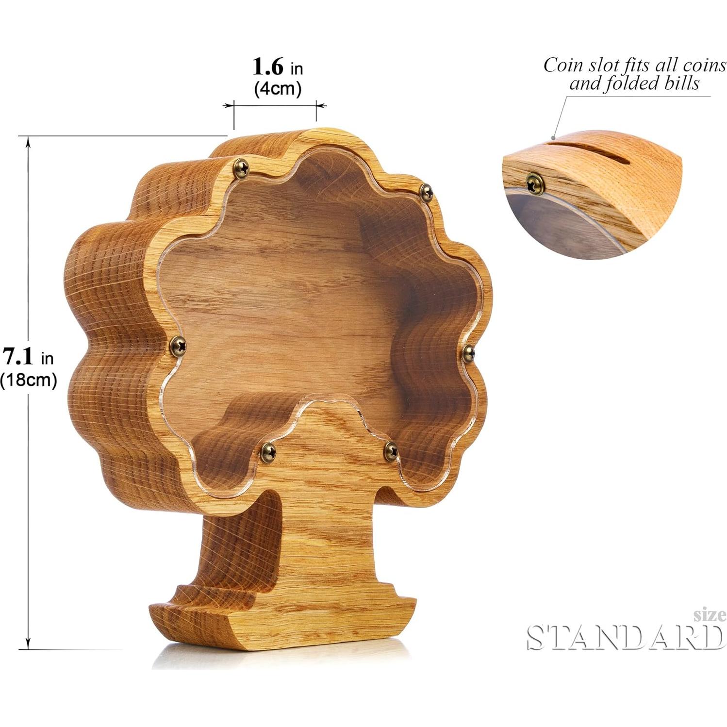 Hucha de Madera de Roble en Forma de Árbol Personalizada