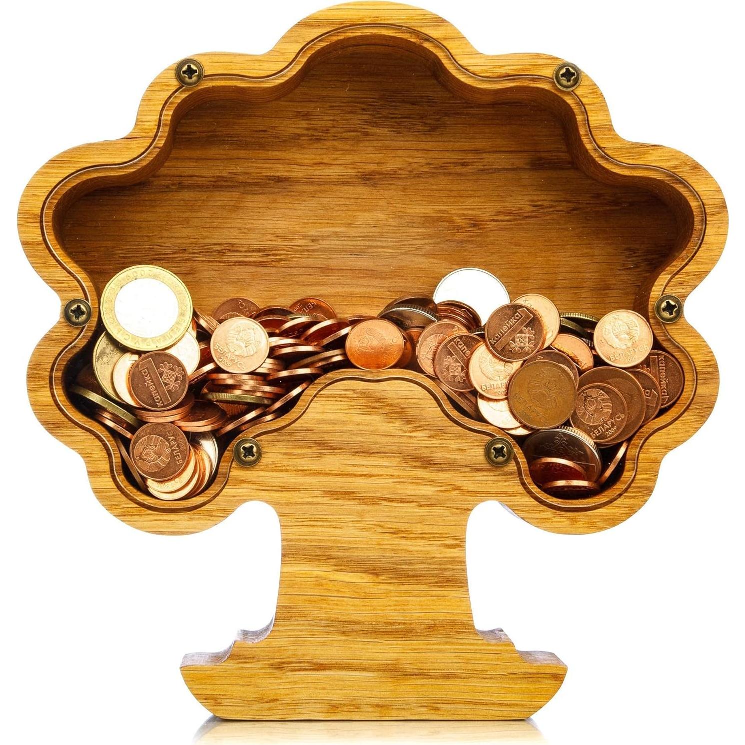 Hucha de Madera de Roble en Forma de Árbol Personalizada