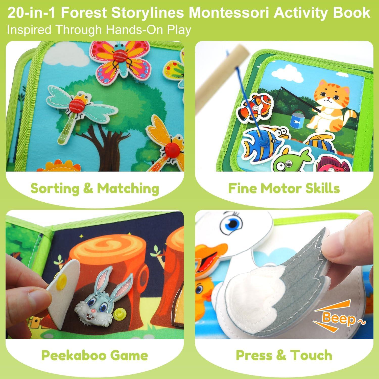 Libro Ocupado Montessori Kikiyaki Bosque 20 en 1 para Niños