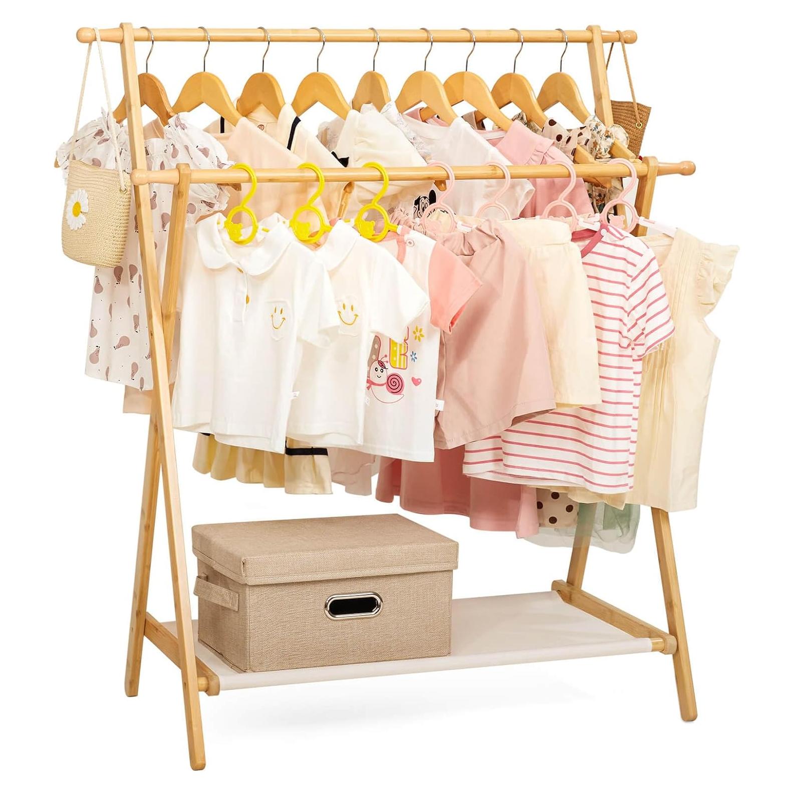 Perchero de Ropa para Niños Cozivolife Plegable Bambú Natural