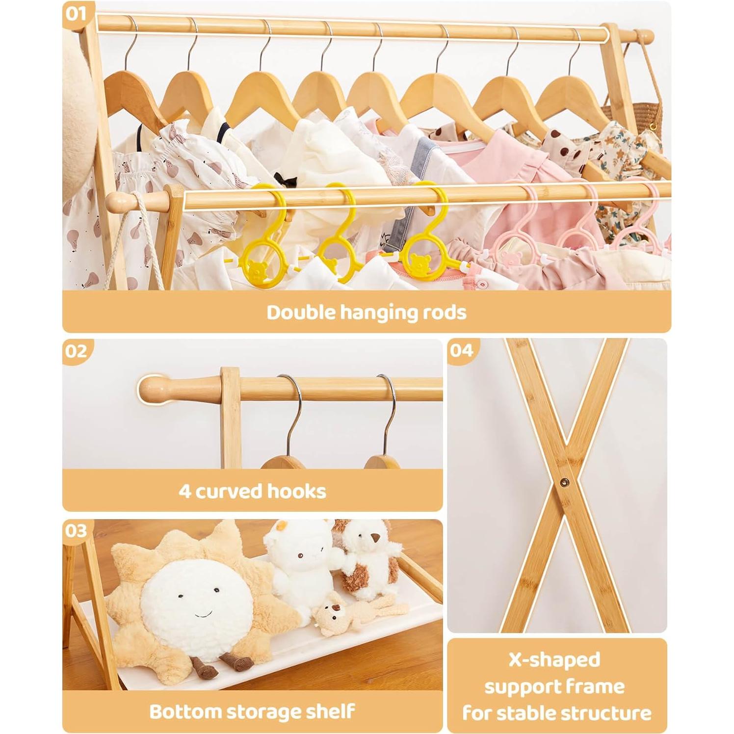 Perchero de Ropa para Niños Cozivolife Plegable Bambú Natural