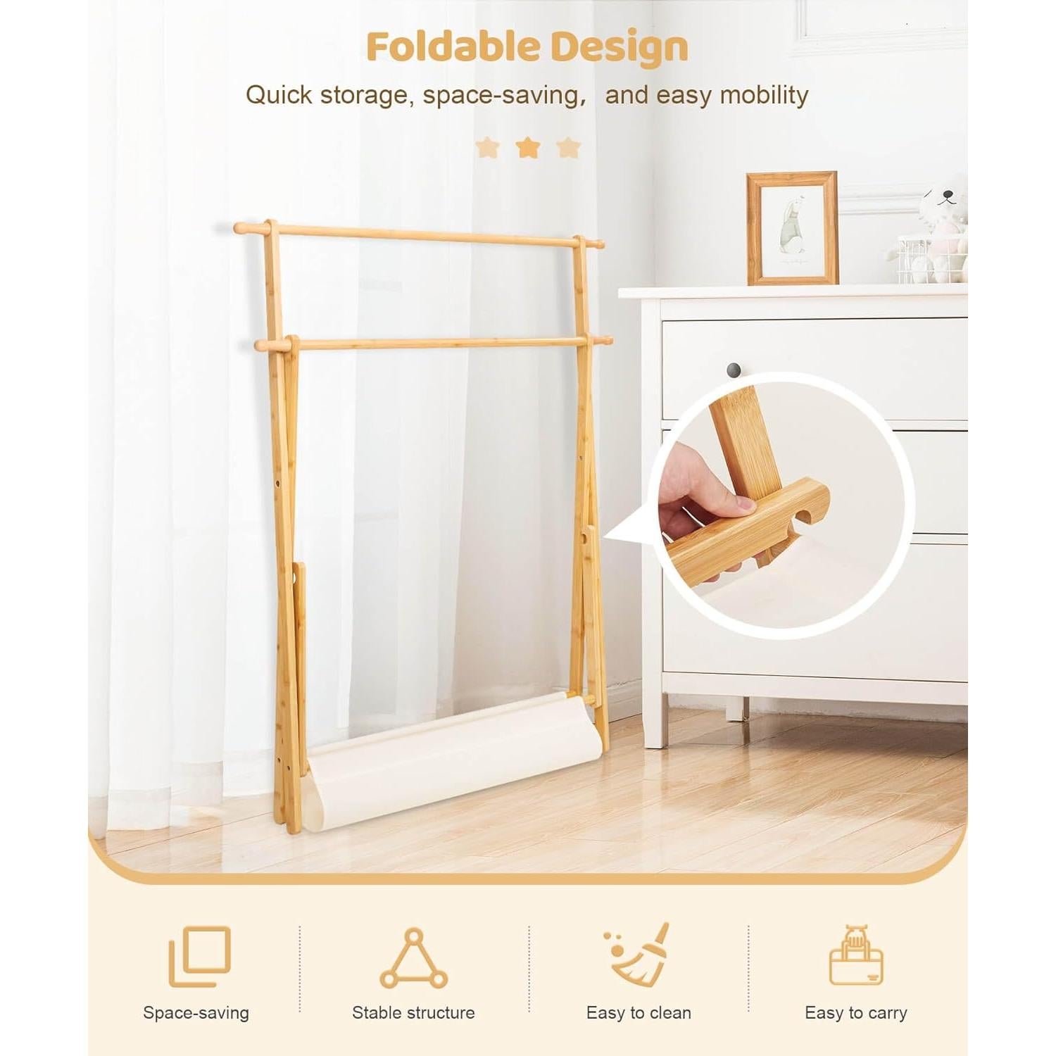 Perchero de Ropa para Niños Cozivolife Plegable Bambú Natural