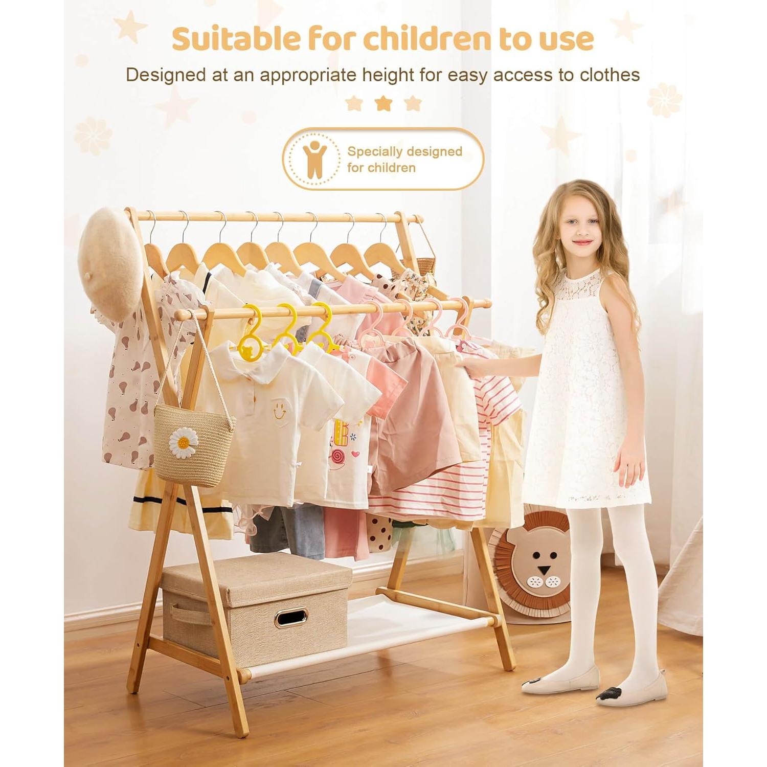 Perchero de Ropa para Niños Cozivolife Plegable Bambú Natural