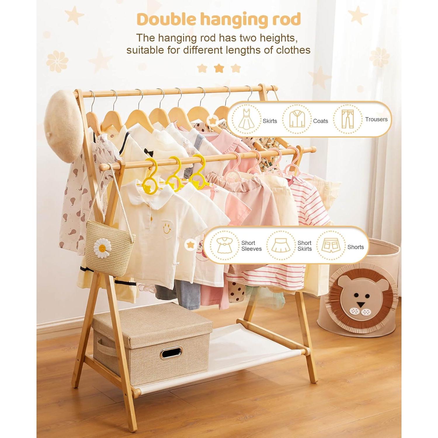 Perchero de Ropa para Niños Cozivolife Plegable Bambú Natural