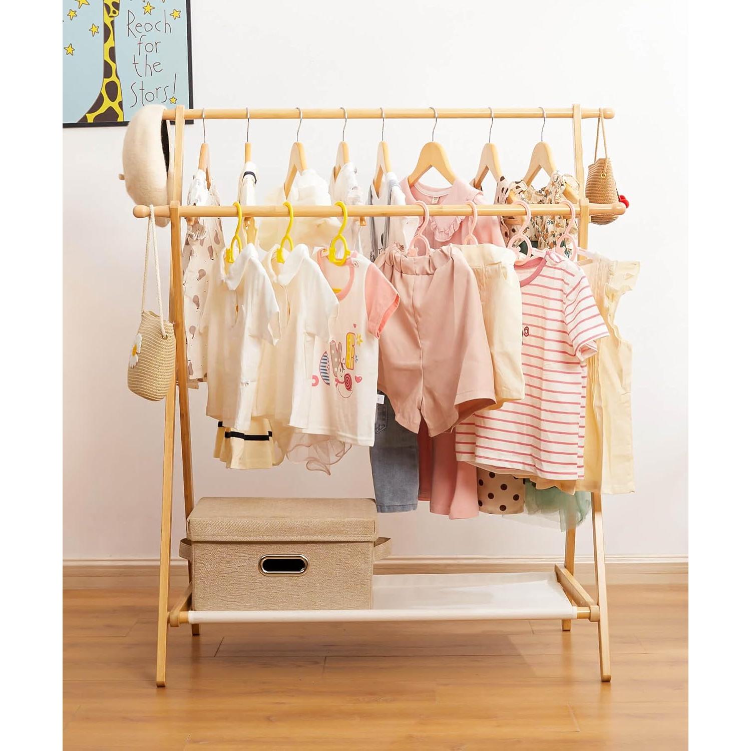 Perchero de Ropa para Niños Cozivolife Plegable Bambú Natural