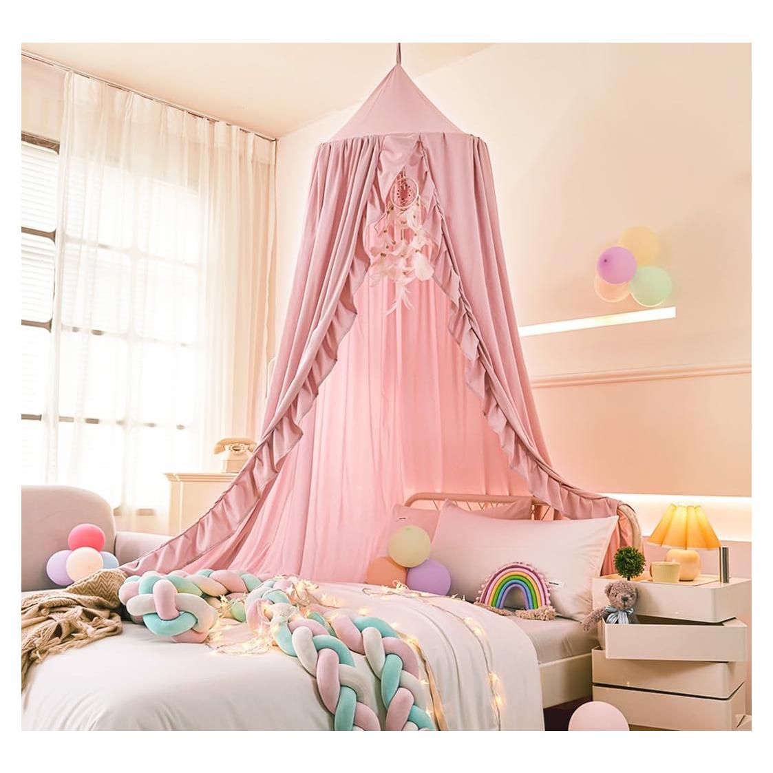 Dosel de Cama Mengersi para Niñas Beige Rosa 240 cm