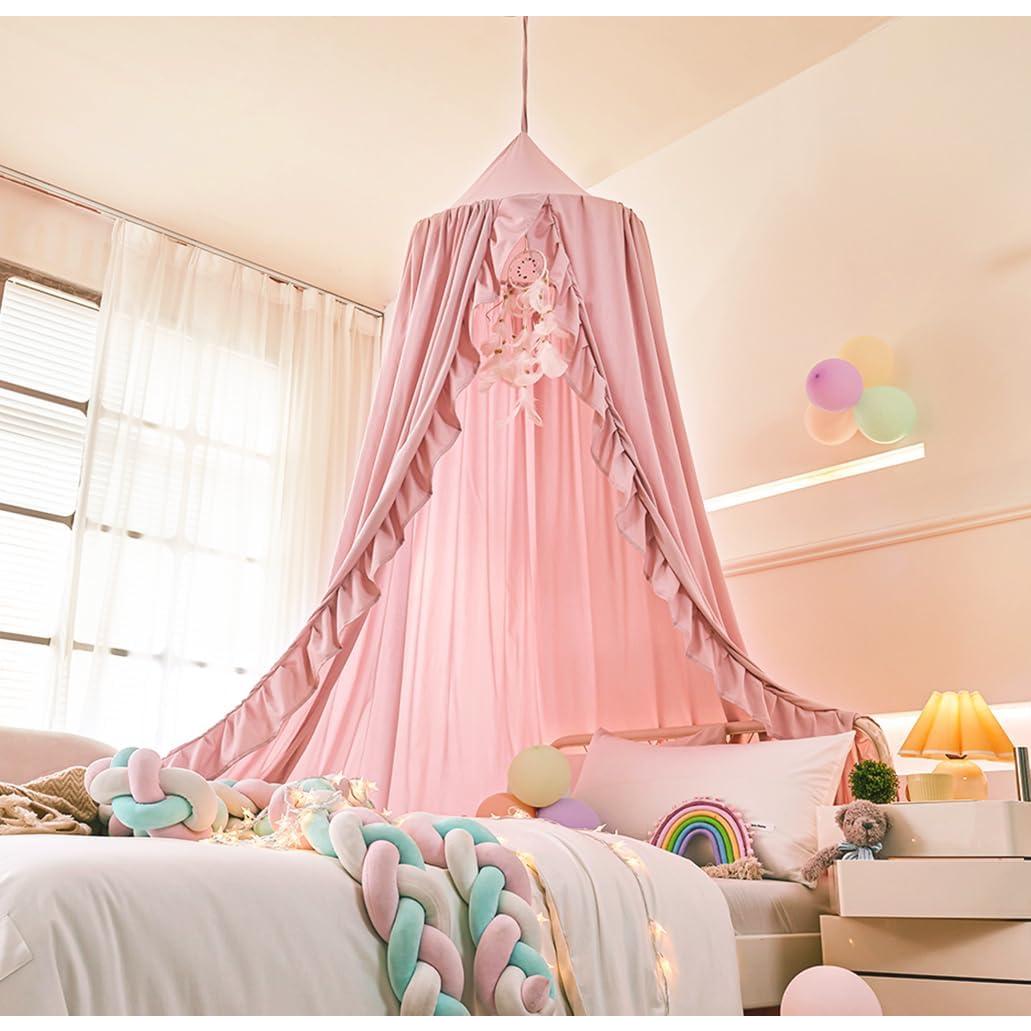 Dosel de Cama Mengersi para Niñas Beige Rosa 240 cm