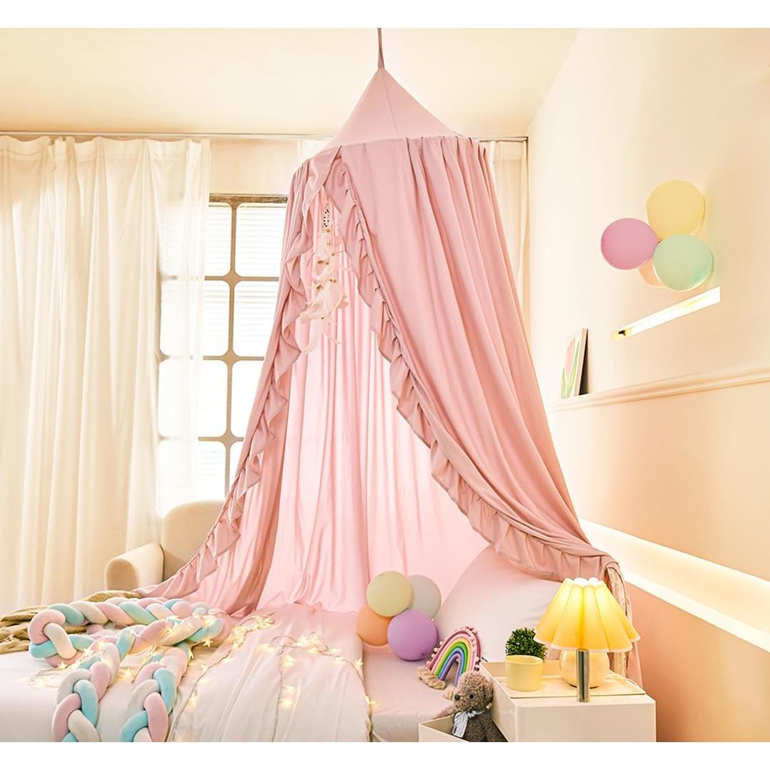 Dosel de Cama Mengersi para Niñas Beige Rosa 240 cm