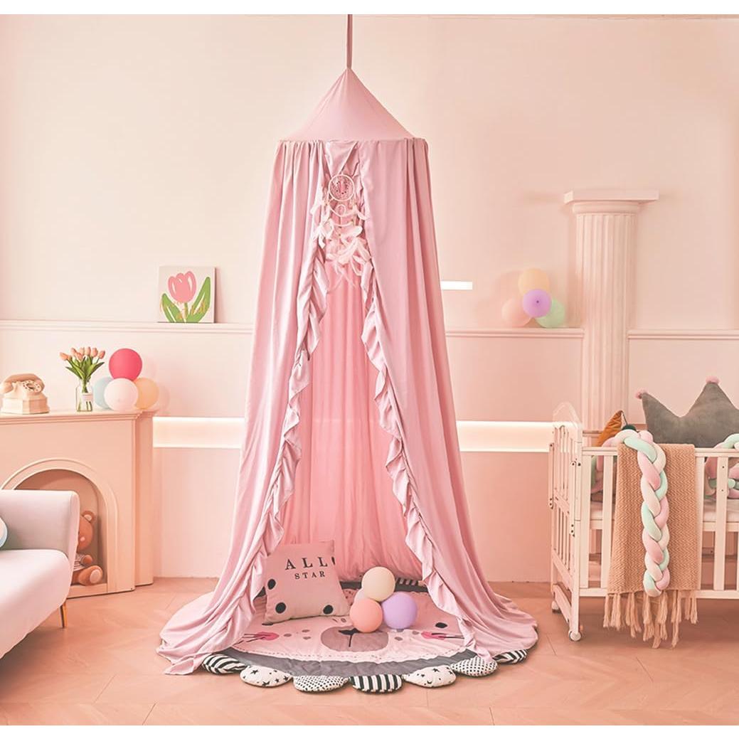 Dosel de Cama Mengersi para Niñas Beige Rosa 240 cm