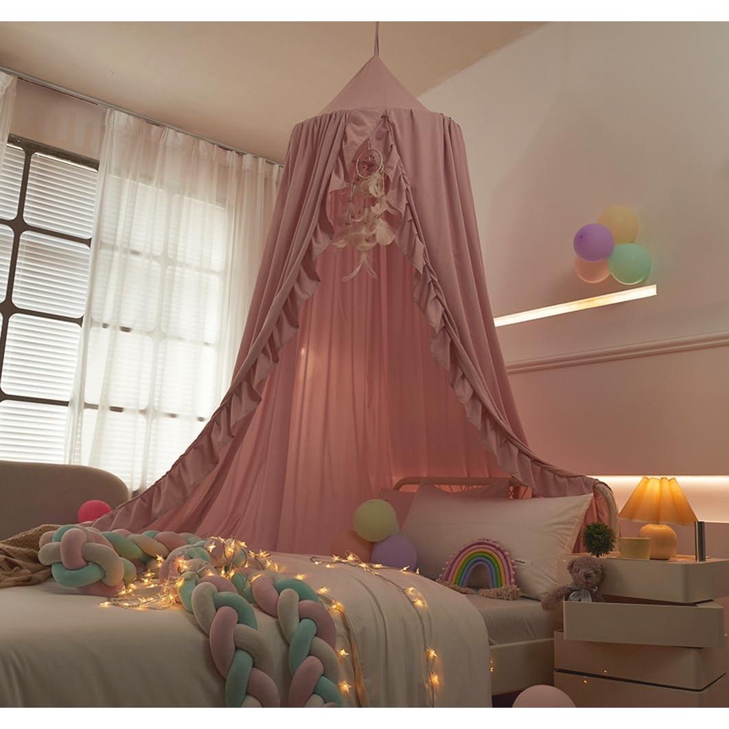 Dosel de Cama Mengersi para Niñas Beige Rosa 240 cm