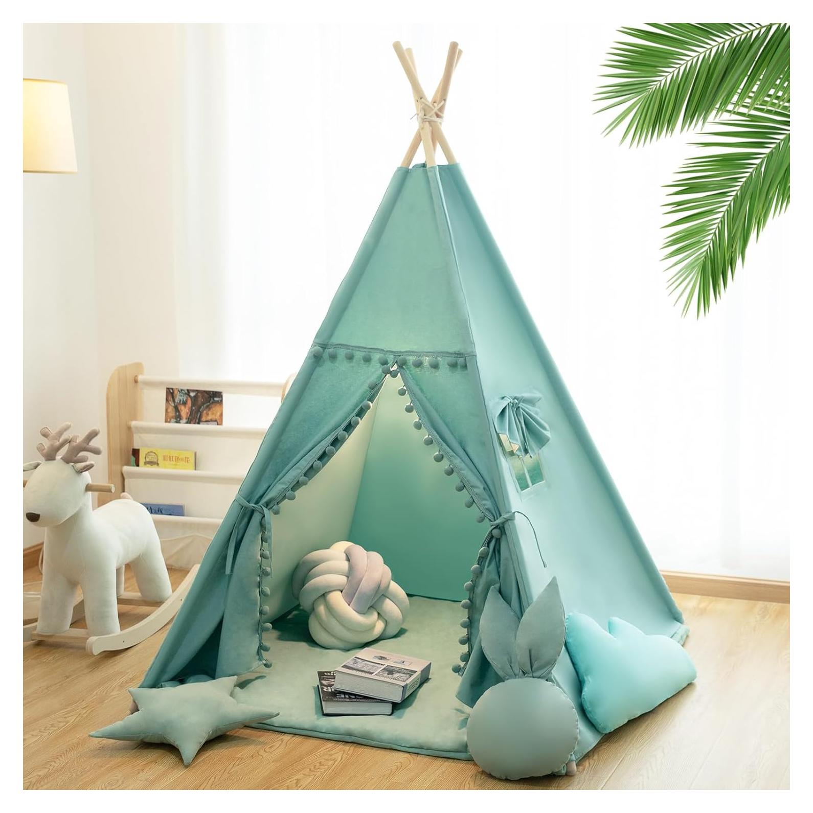 Tienda Teepee para Niños con Alfombra y Luces - Verde