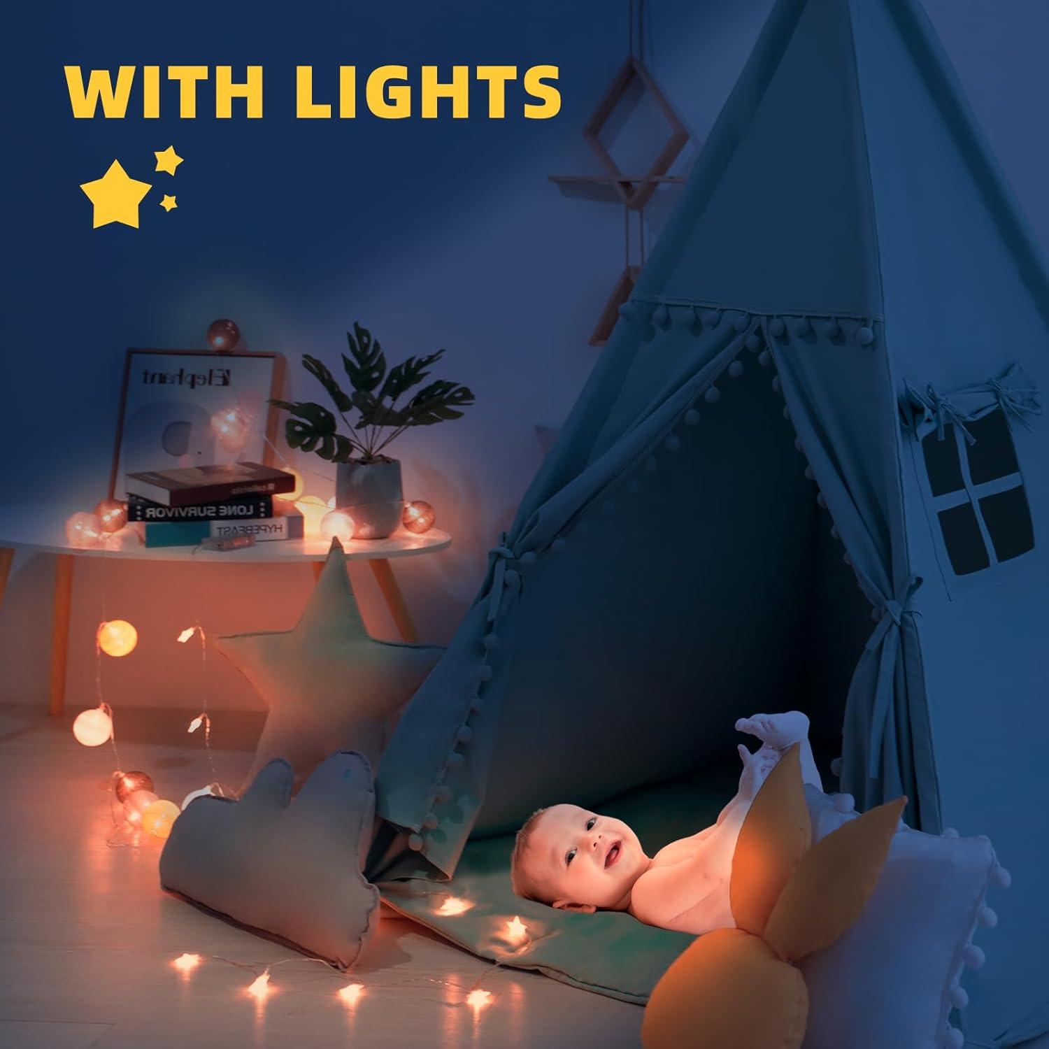 Tienda Teepee para Niños con Alfombra y Luces - Verde
