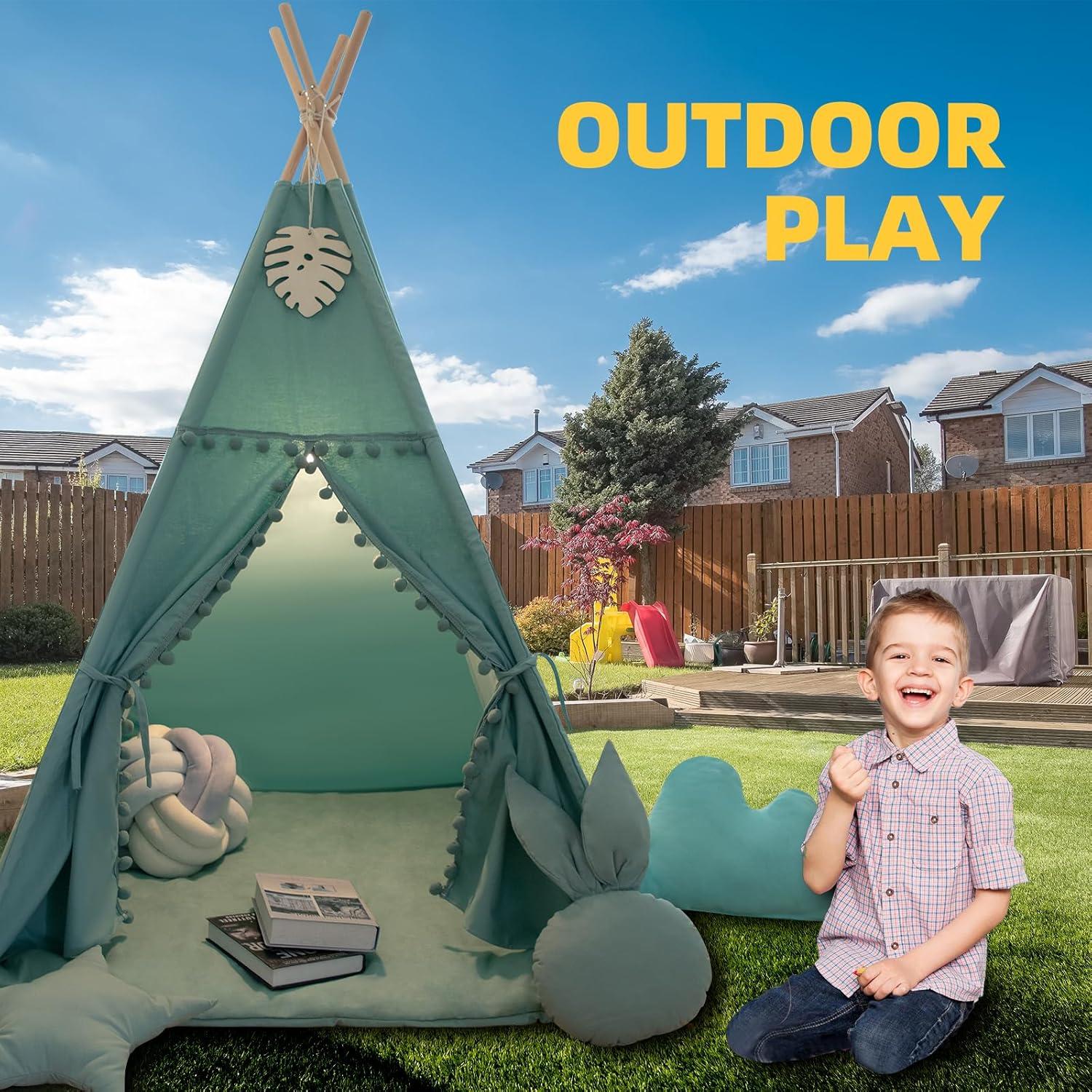 Tienda Teepee para Niños con Alfombra y Luces - Verde
