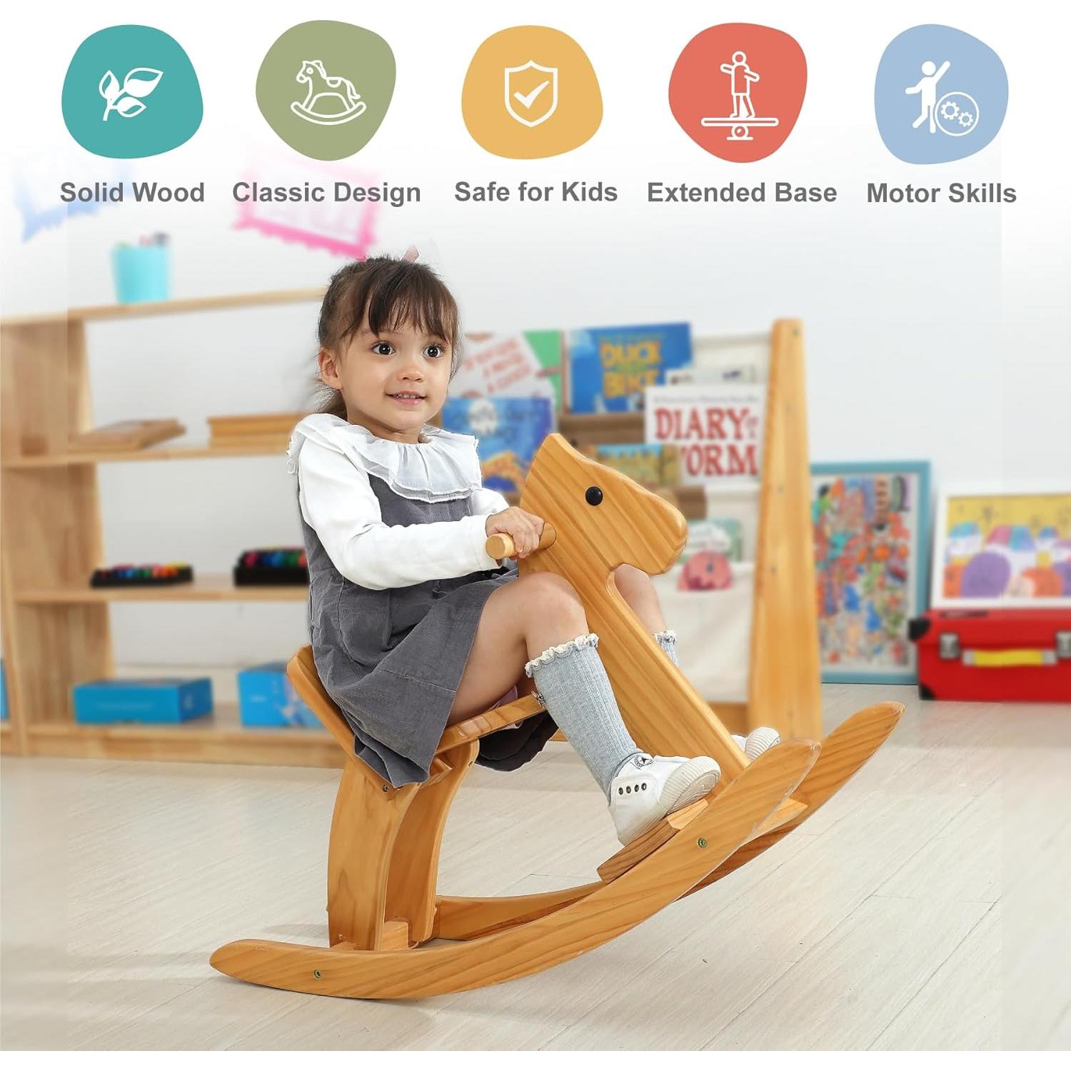 Caballo Balancín de Madera KRAND Azul para Niños 2-5 Años