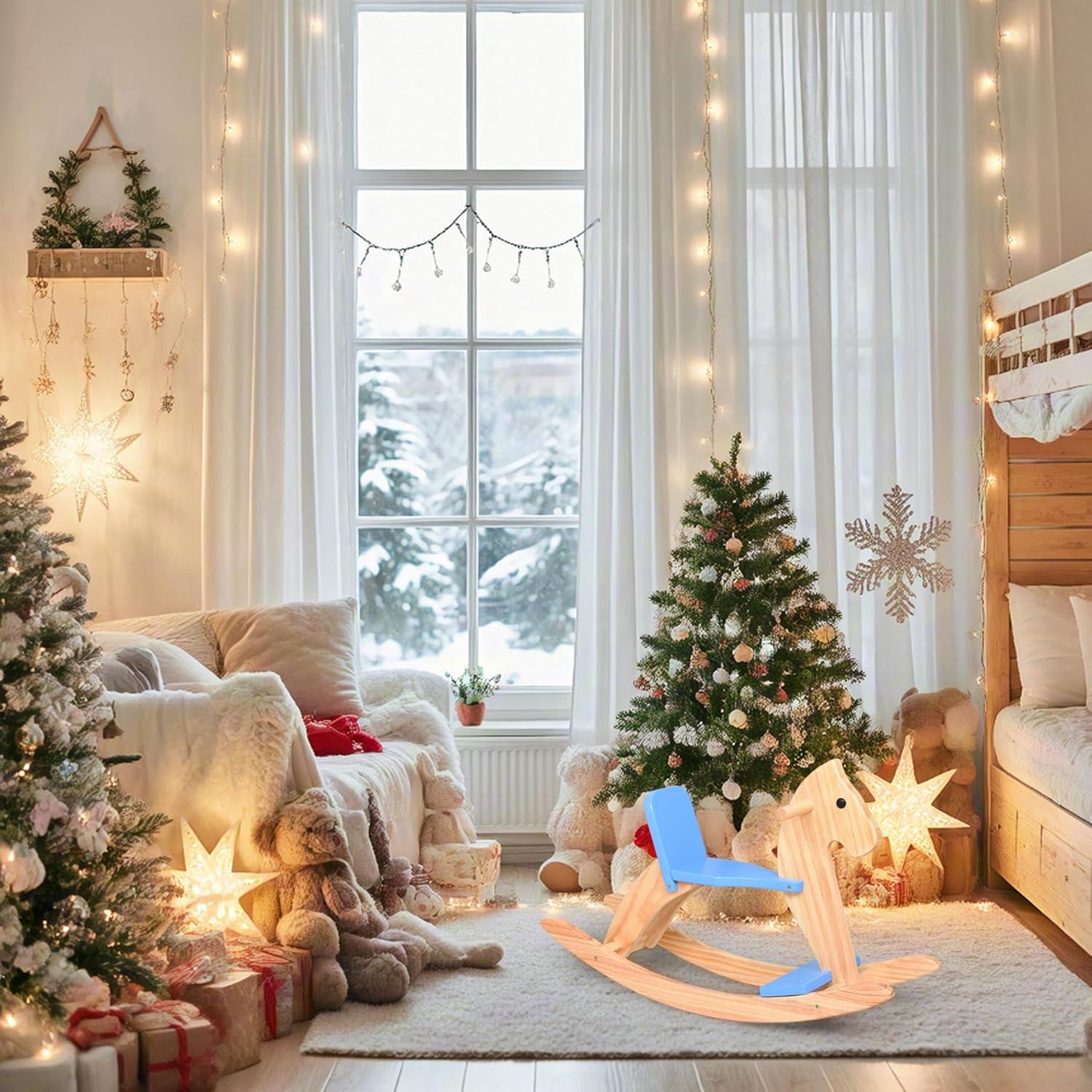 Caballo Balancín de Madera KRAND Azul para Niños 2-5 Años