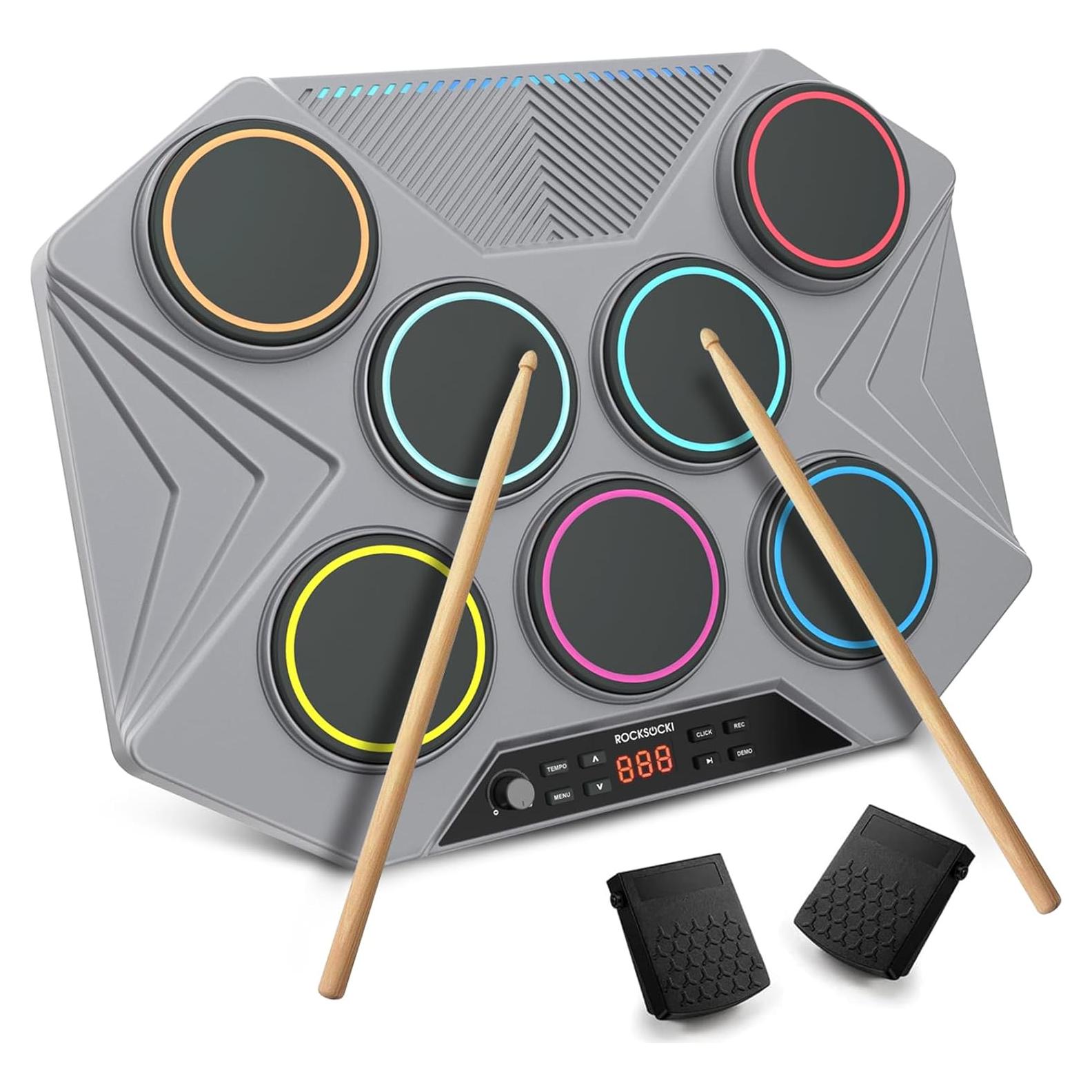 Juego de Batería Electrónica ROCKSOCKI 7 Pads Portátil USB-MIDI