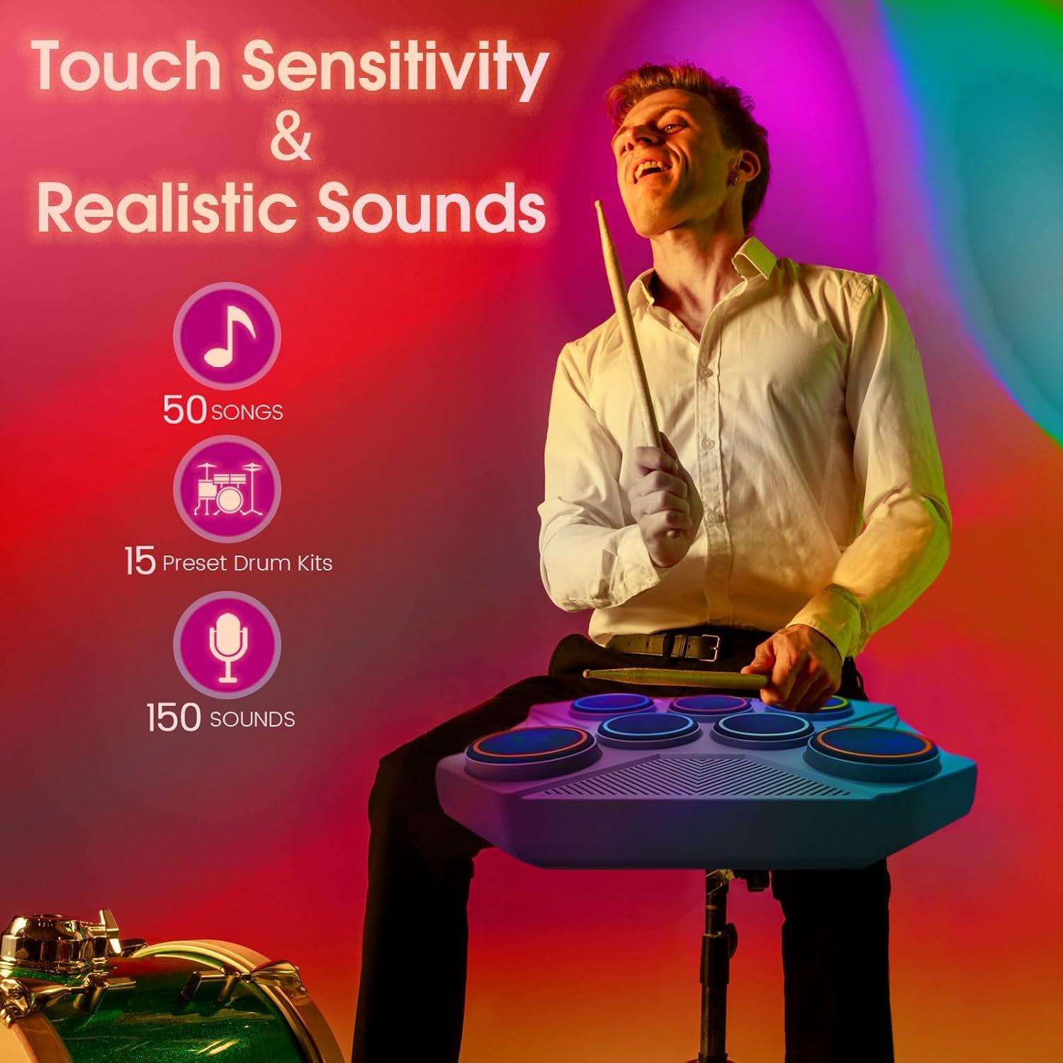 Juego de Batería Electrónica ROCKSOCKI 7 Pads Portátil USB-MIDI