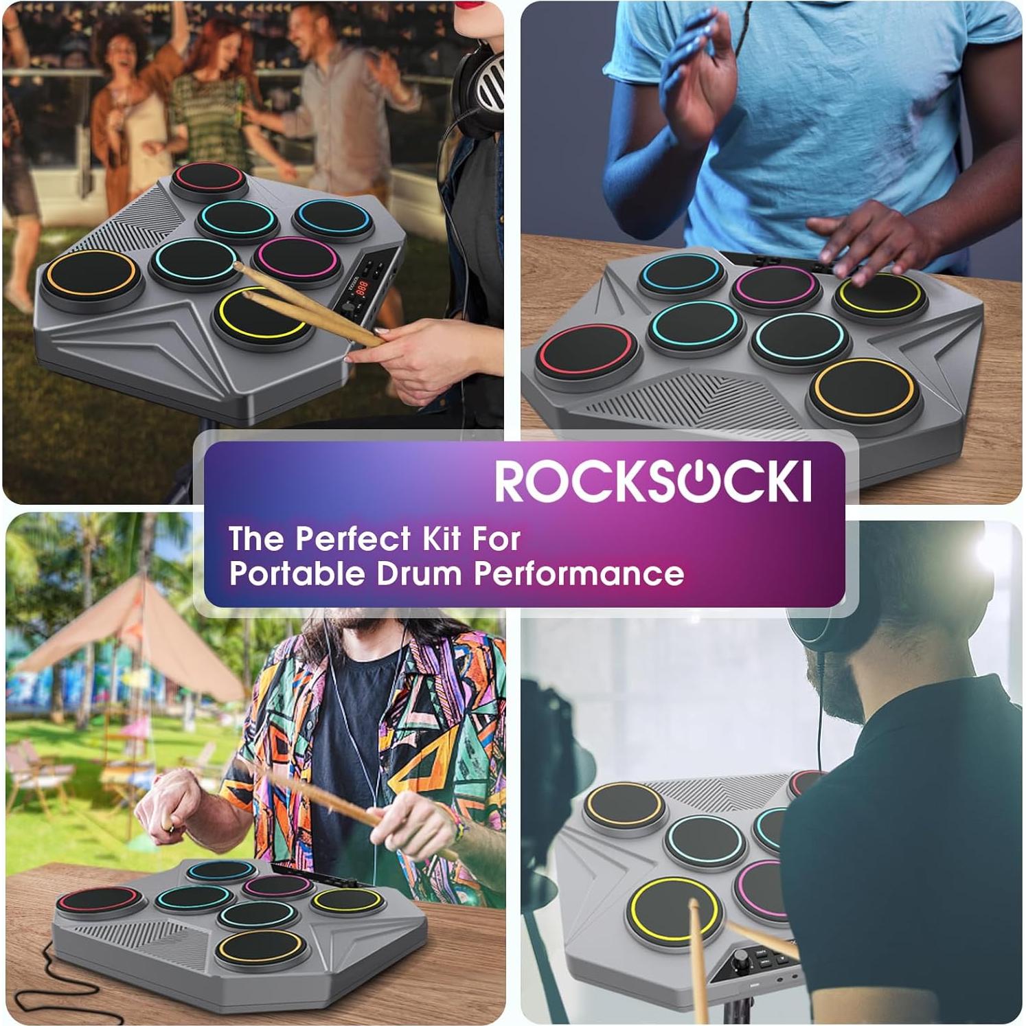 Juego de Batería Electrónica ROCKSOCKI 7 Pads Portátil USB-MIDI