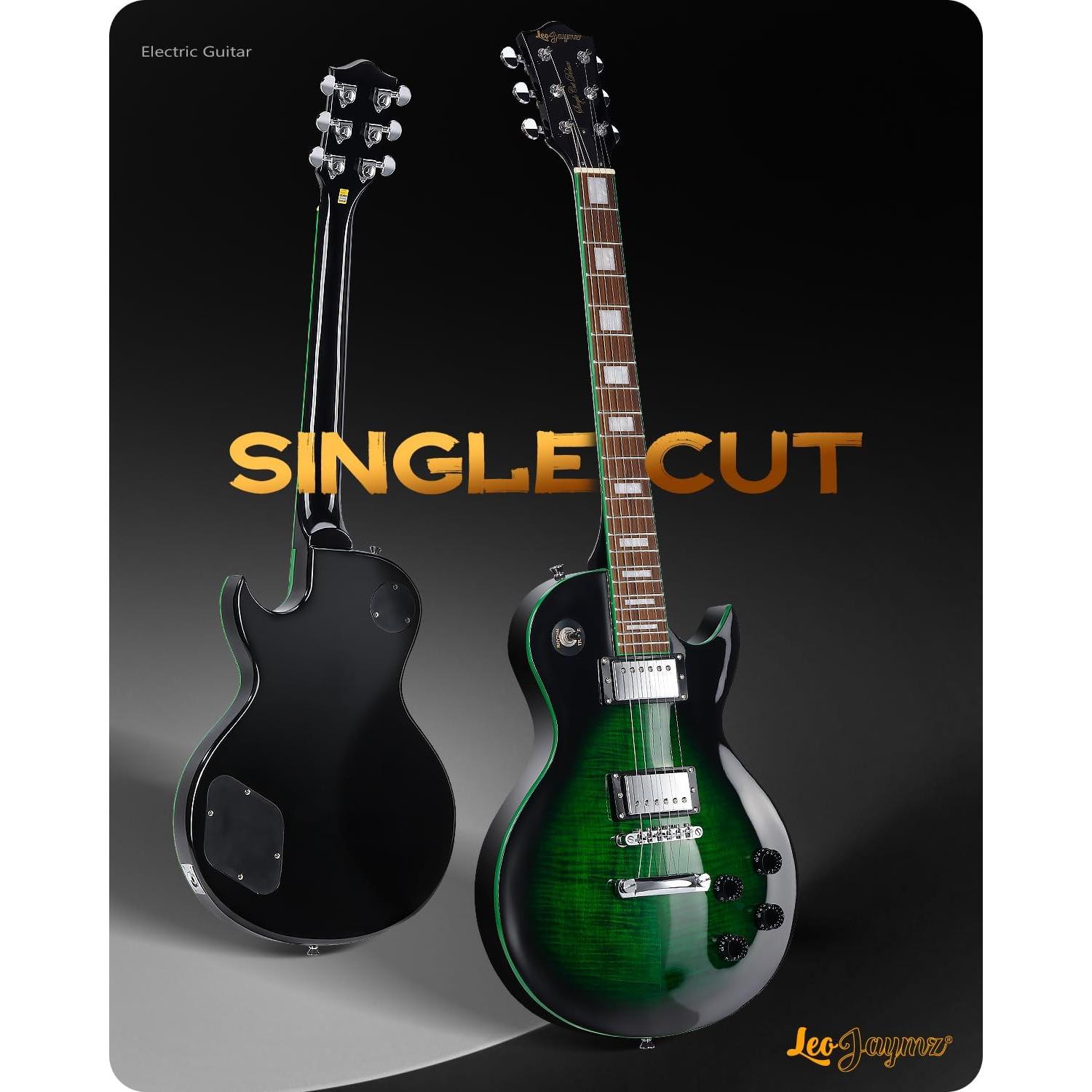 Leo Jaymz SC Series Electric Guitar – Mahogany Body, Laurel Fingerboard, Dual Humbuckers, Stainless Steel Frets, Tune-O-Matic Bridge, C Neck, 18:1 Tuners (Black Green)