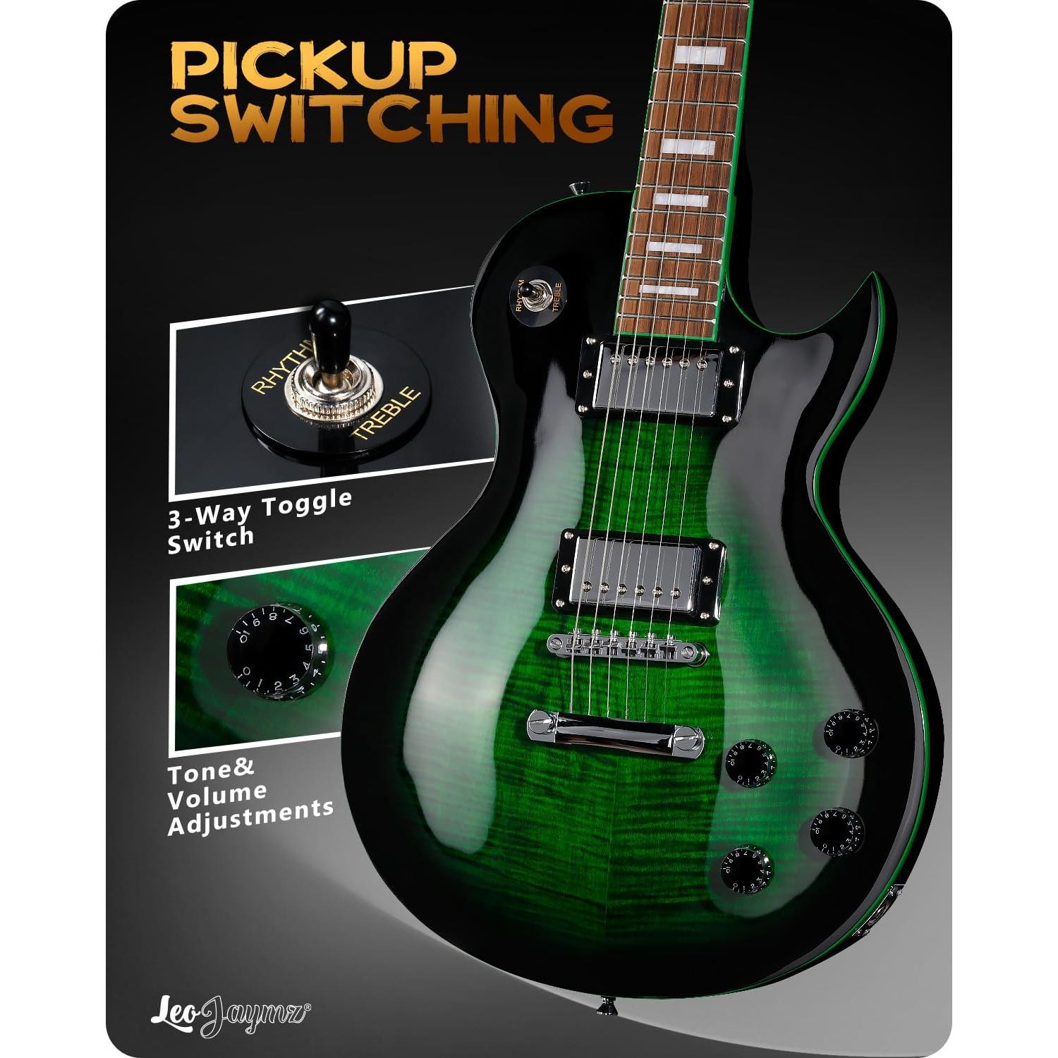 Leo Jaymz SC Series Electric Guitar – Mahogany Body, Laurel Fingerboard, Dual Humbuckers, Stainless Steel Frets, Tune-O-Matic Bridge, C Neck, 18:1 Tuners (Black Green)