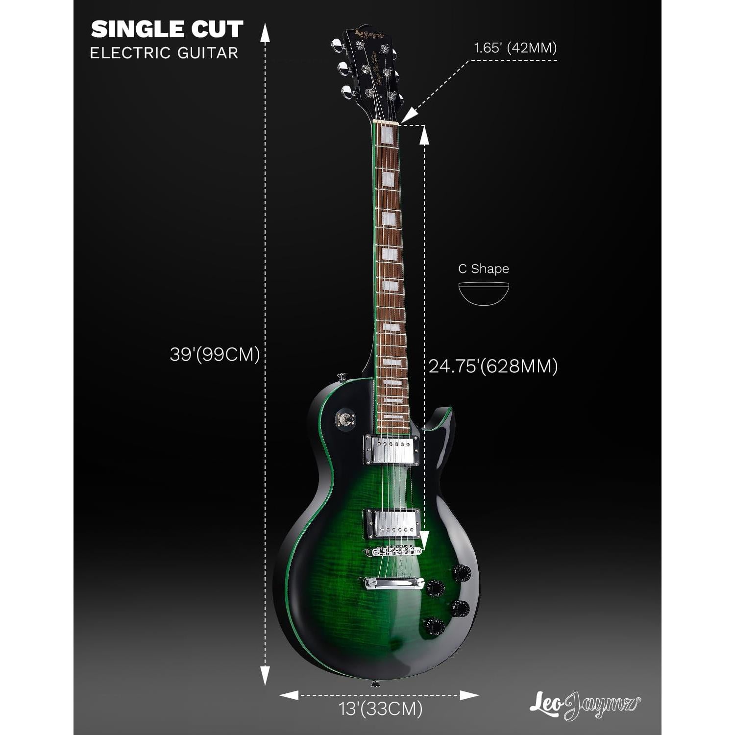 Leo Jaymz SC Series Electric Guitar – Mahogany Body, Laurel Fingerboard, Dual Humbuckers, Stainless Steel Frets, Tune-O-Matic Bridge, C Neck, 18:1 Tuners (Black Green)