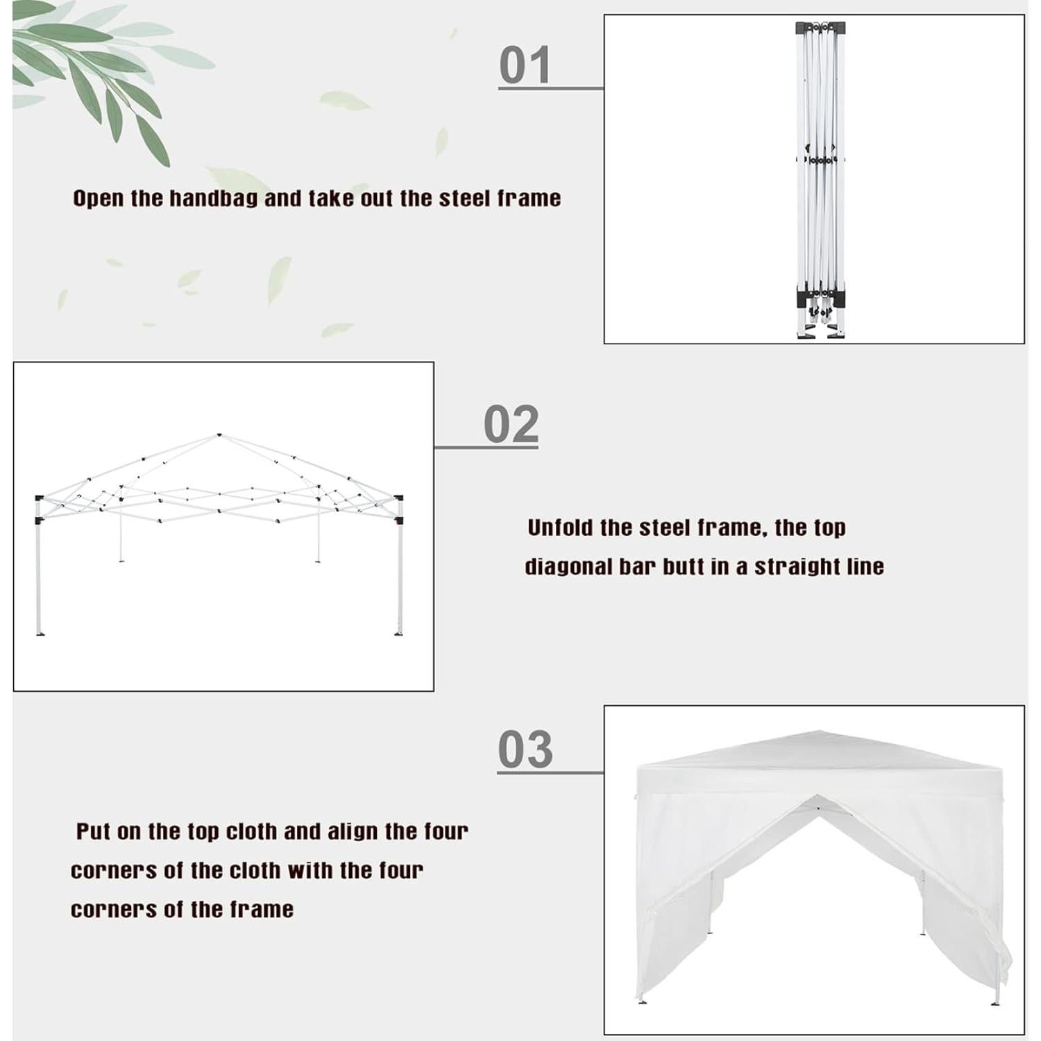 Carpa de Dosel Instantánea Stephi 3x3m Impermeable con 4 Paredes