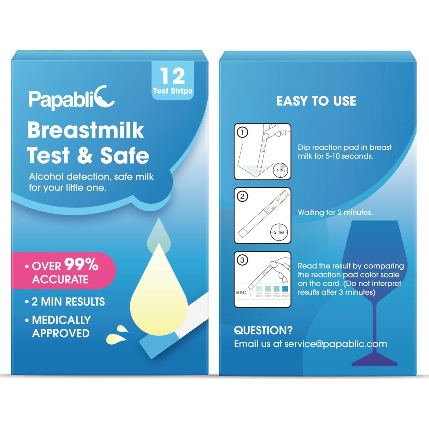 Tiras de Prueba de Alcohol Papablic para Leche Materna - 12 Piezas