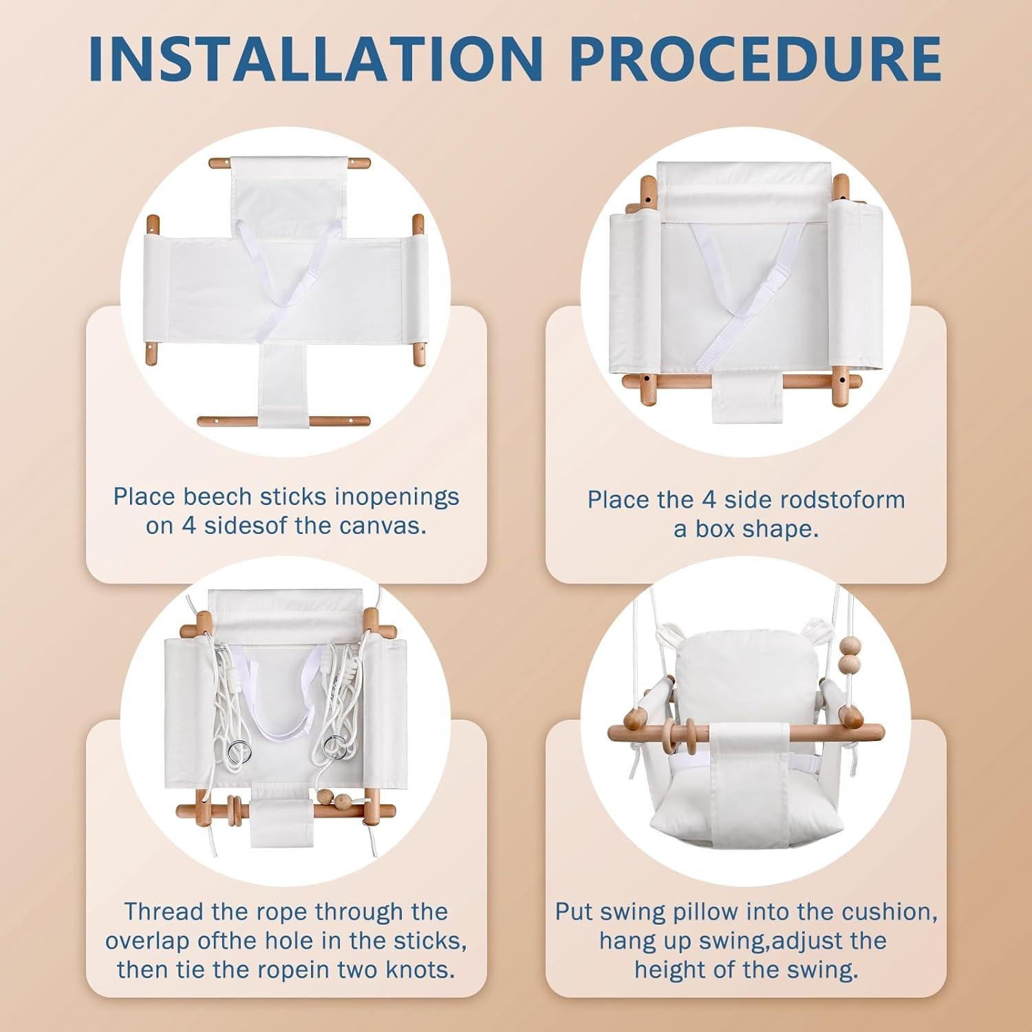 Columpio para Bebés Genérico de Madera Beige - Seguro y Portátil