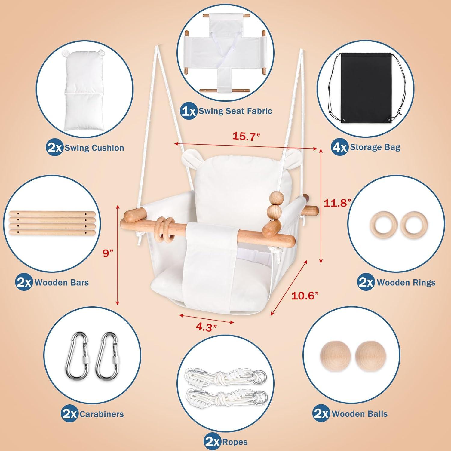 Columpio para Bebés Genérico de Madera Beige - Seguro y Portátil