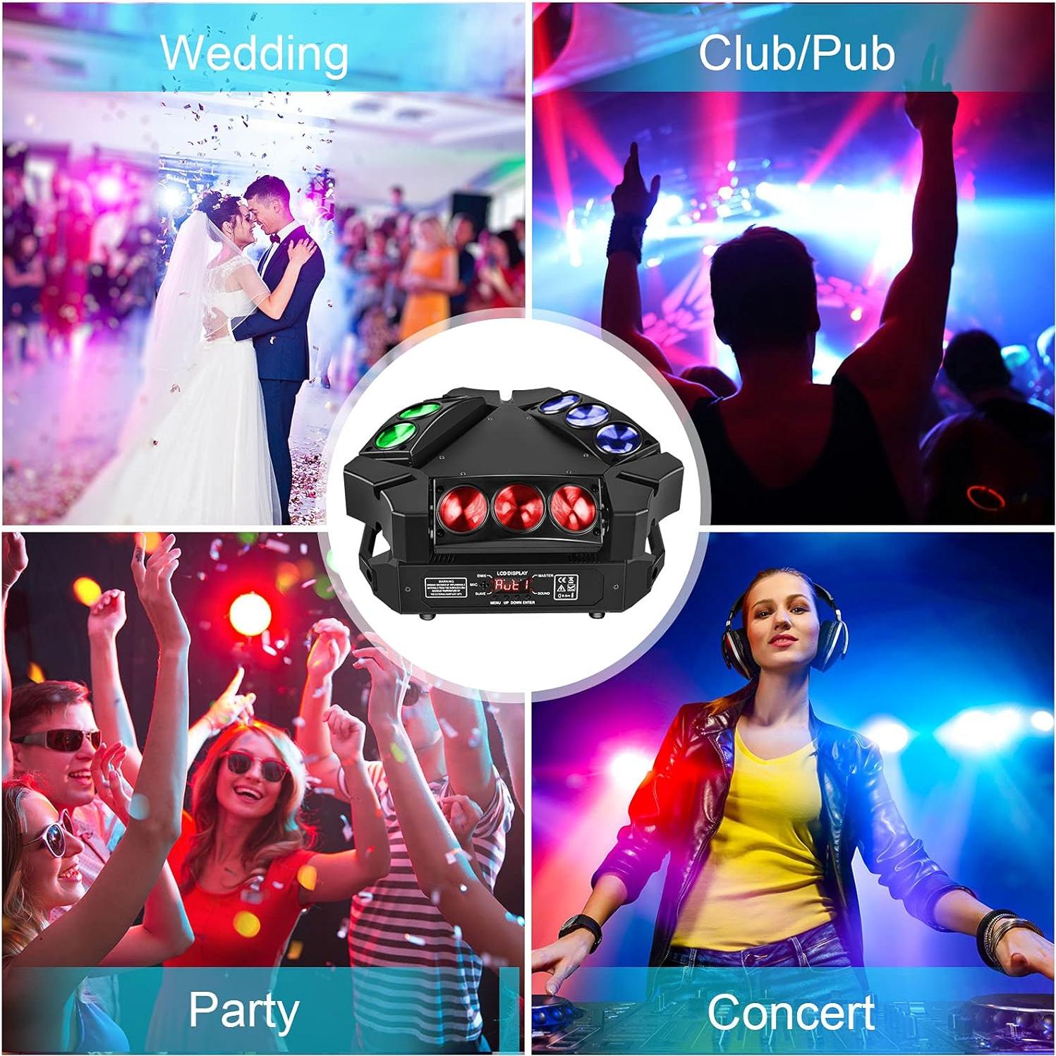 Luces de Cabeza Móvil U`King 9 LEDs 10W RGB DMX para Fiesta