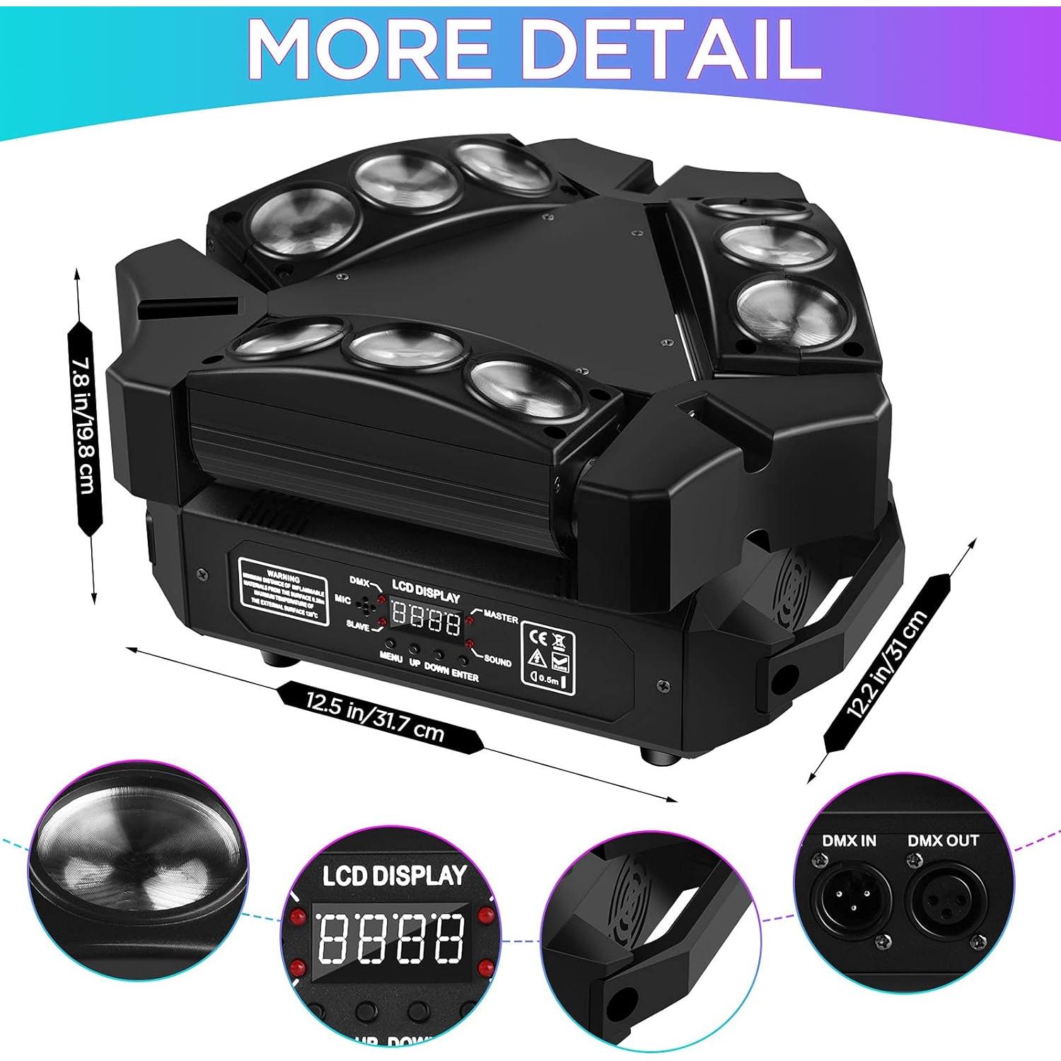 Luces de Cabeza Móvil U`King 9 LEDs 10W RGB DMX para Fiesta