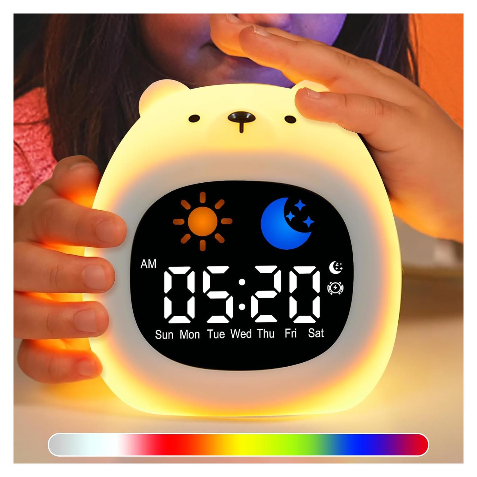 Reloj Despertador Infantil inaepeak Oso con Luz y Ruido Blanco