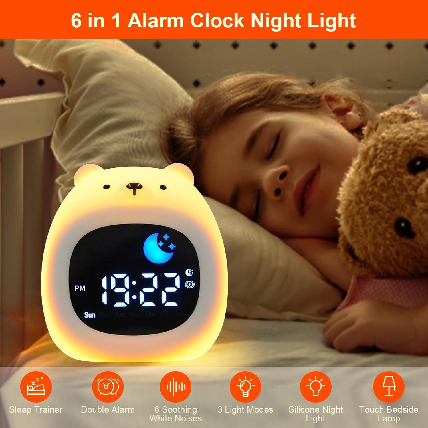 Reloj Despertador Infantil inaepeak Oso con Luz y Ruido Blanco