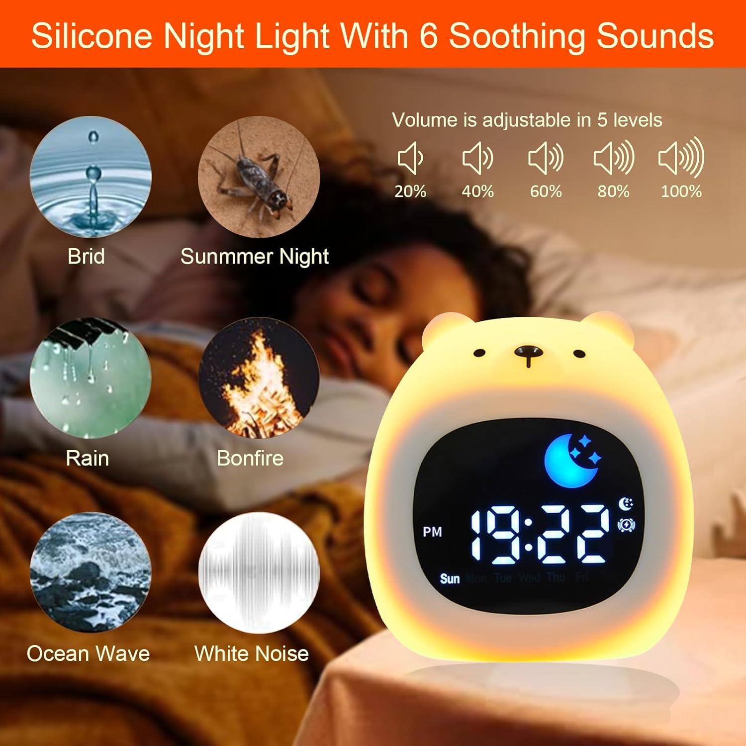 Reloj Despertador Infantil inaepeak Oso con Luz y Ruido Blanco