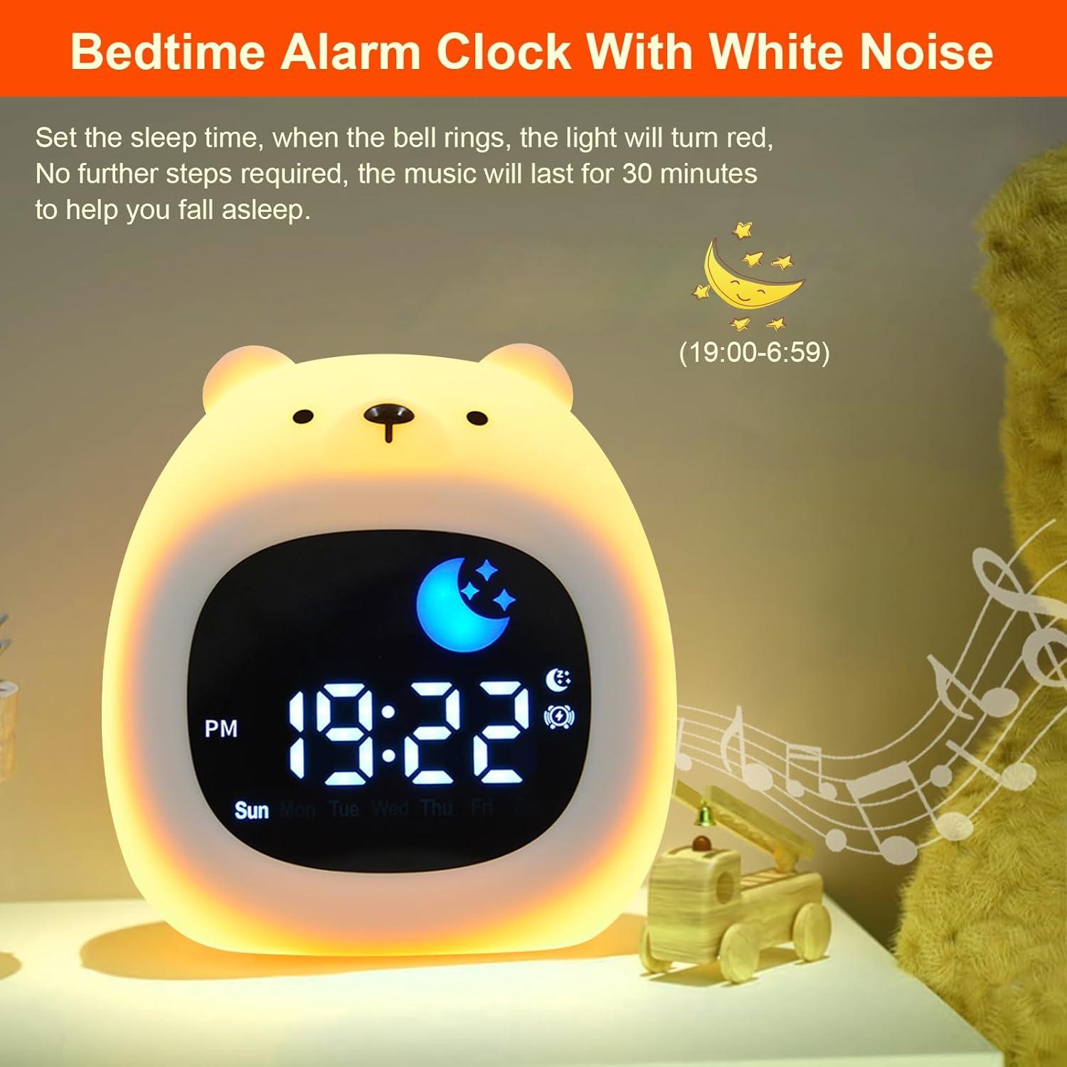 Reloj Despertador Infantil inaepeak Oso con Luz y Ruido Blanco