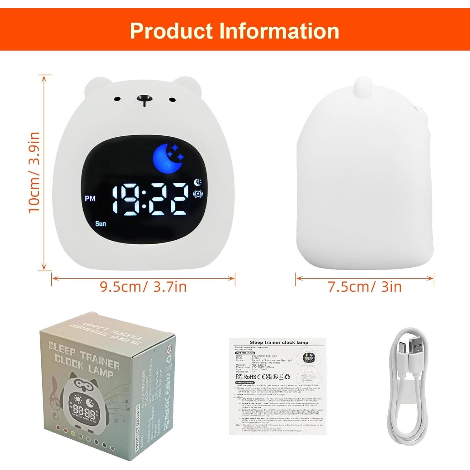 Reloj Despertador Infantil inaepeak Oso con Luz y Ruido Blanco