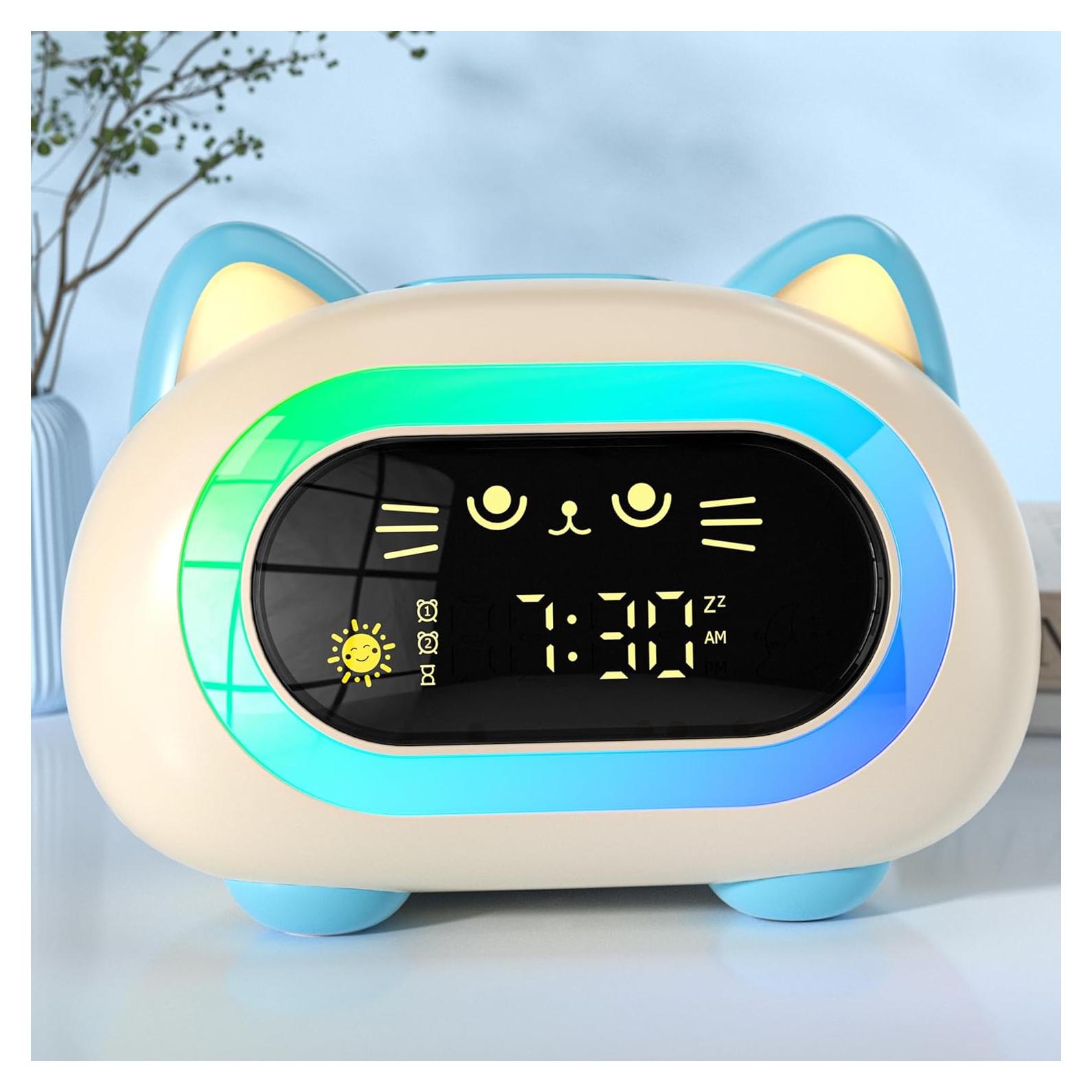Reloj Despertador Digital ANALOI Gato Azul con Luz Nocturna