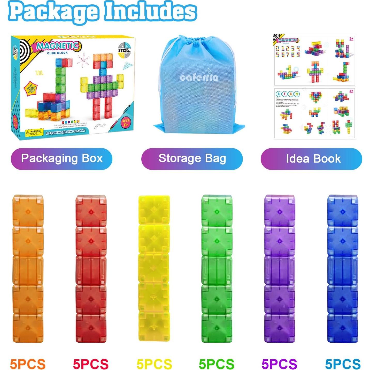 Bloques Magnéticos Caferria 30 Piezas 3.5cm Juguetes Educativos