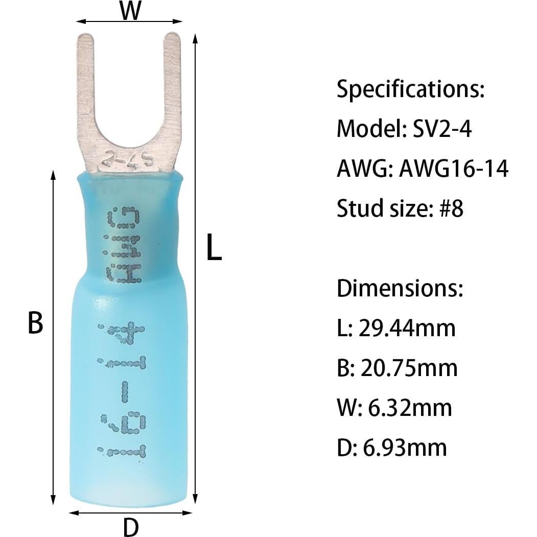 Kit 100 Conectores de Horquilla Termoretráctiles Teansic AWG16-14