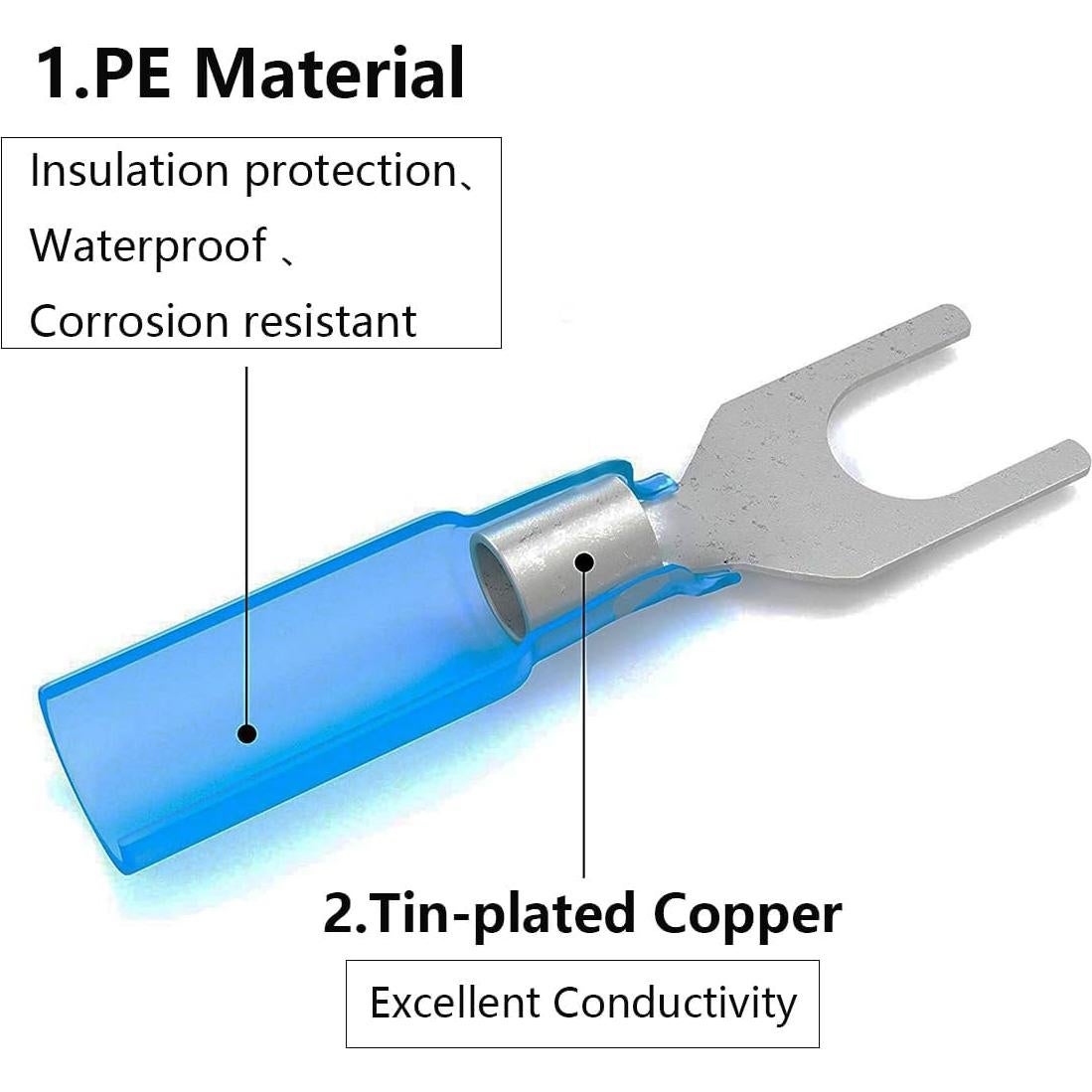 Kit 100 Conectores de Horquilla Termoretráctiles Teansic AWG16-14