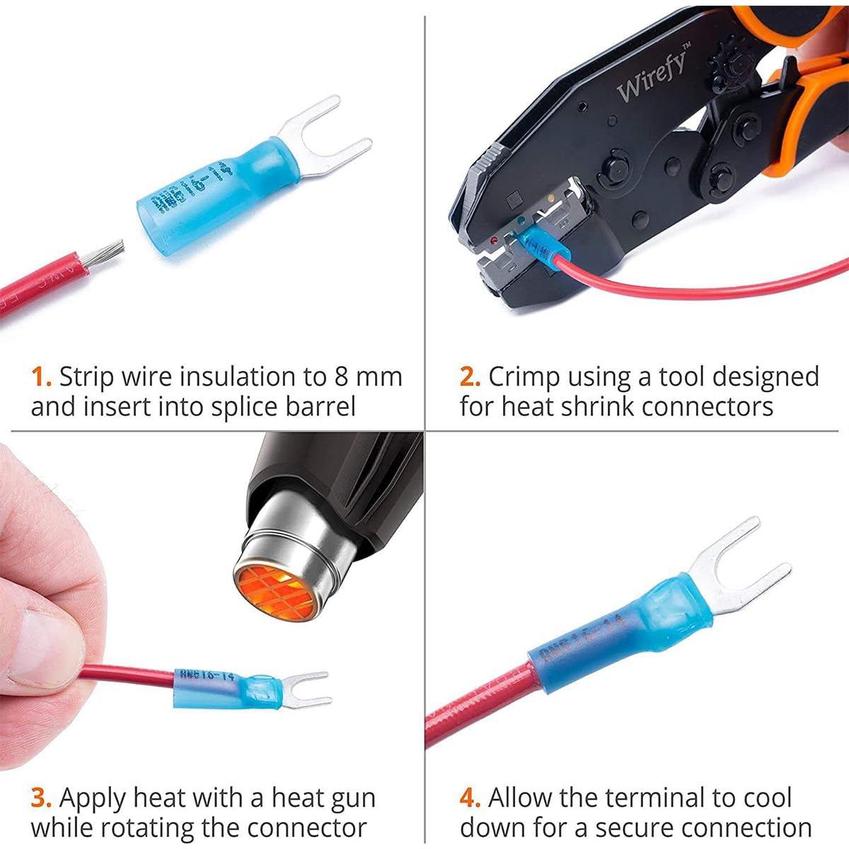 Kit 100 Conectores de Horquilla Termoretráctiles Teansic AWG16-14