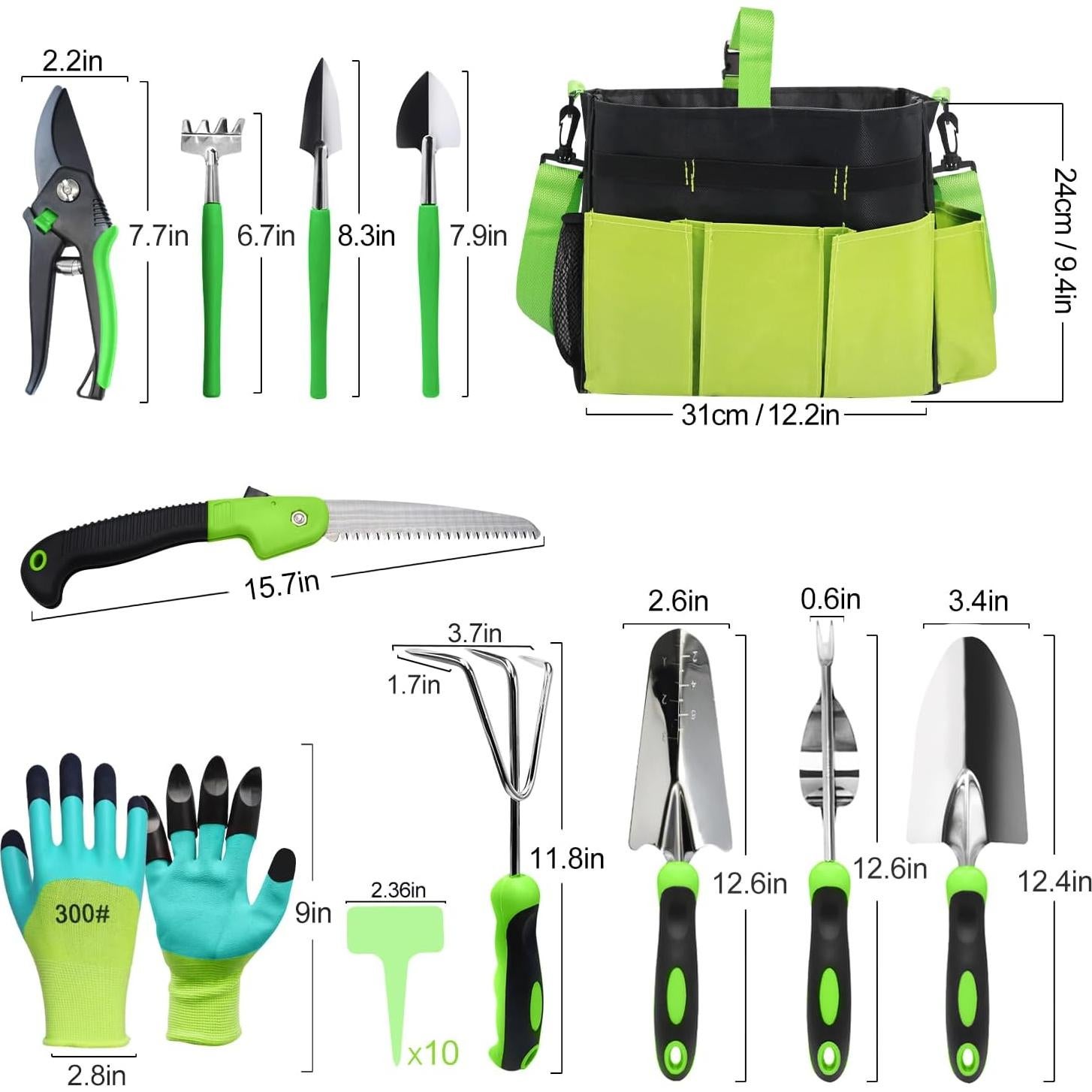 Juego de Herramientas de Jardín YZNlife 11 Piezas con Bolsa