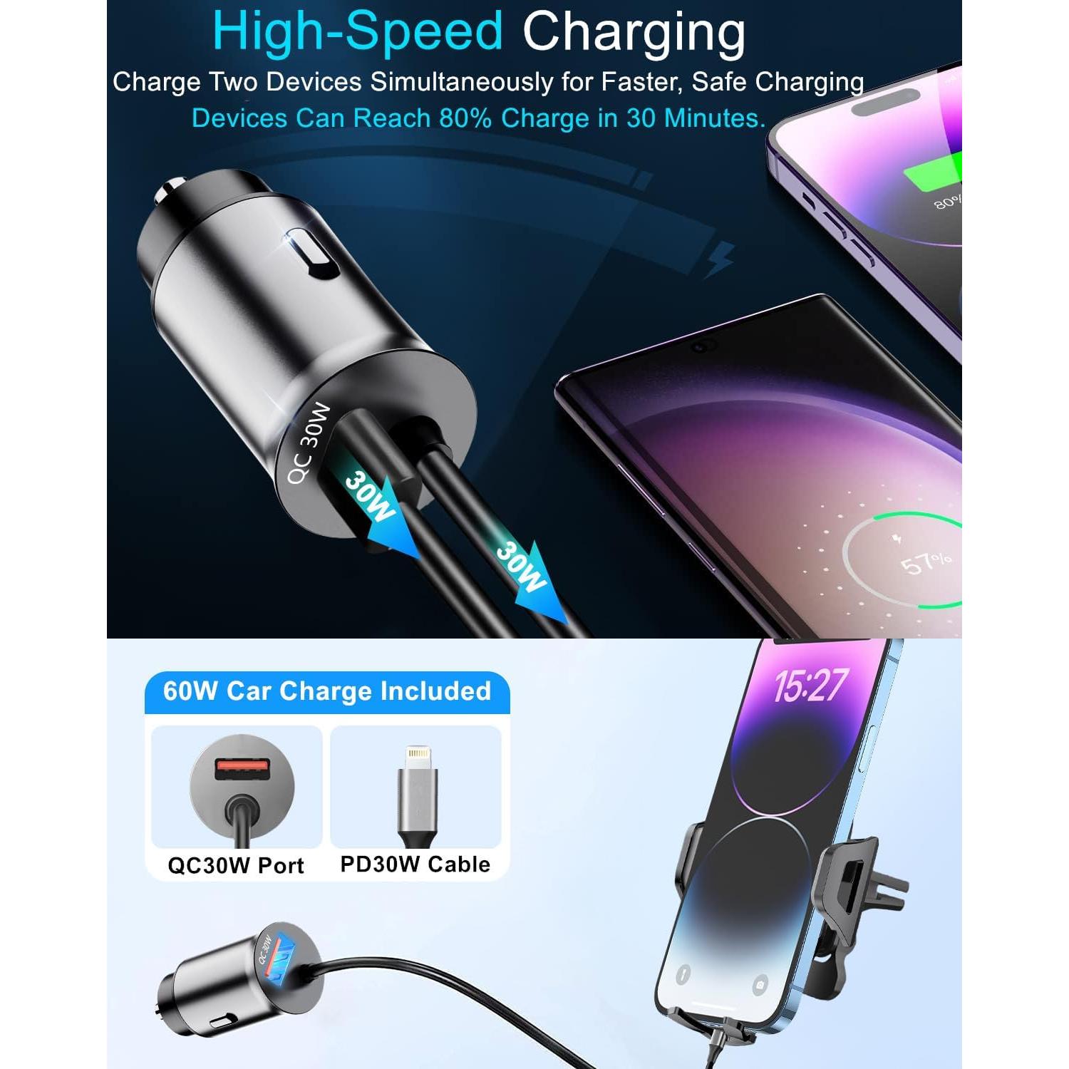 Soporte para teléfono de coche 3 en 1 Hunan C07A-L con cargador 60W