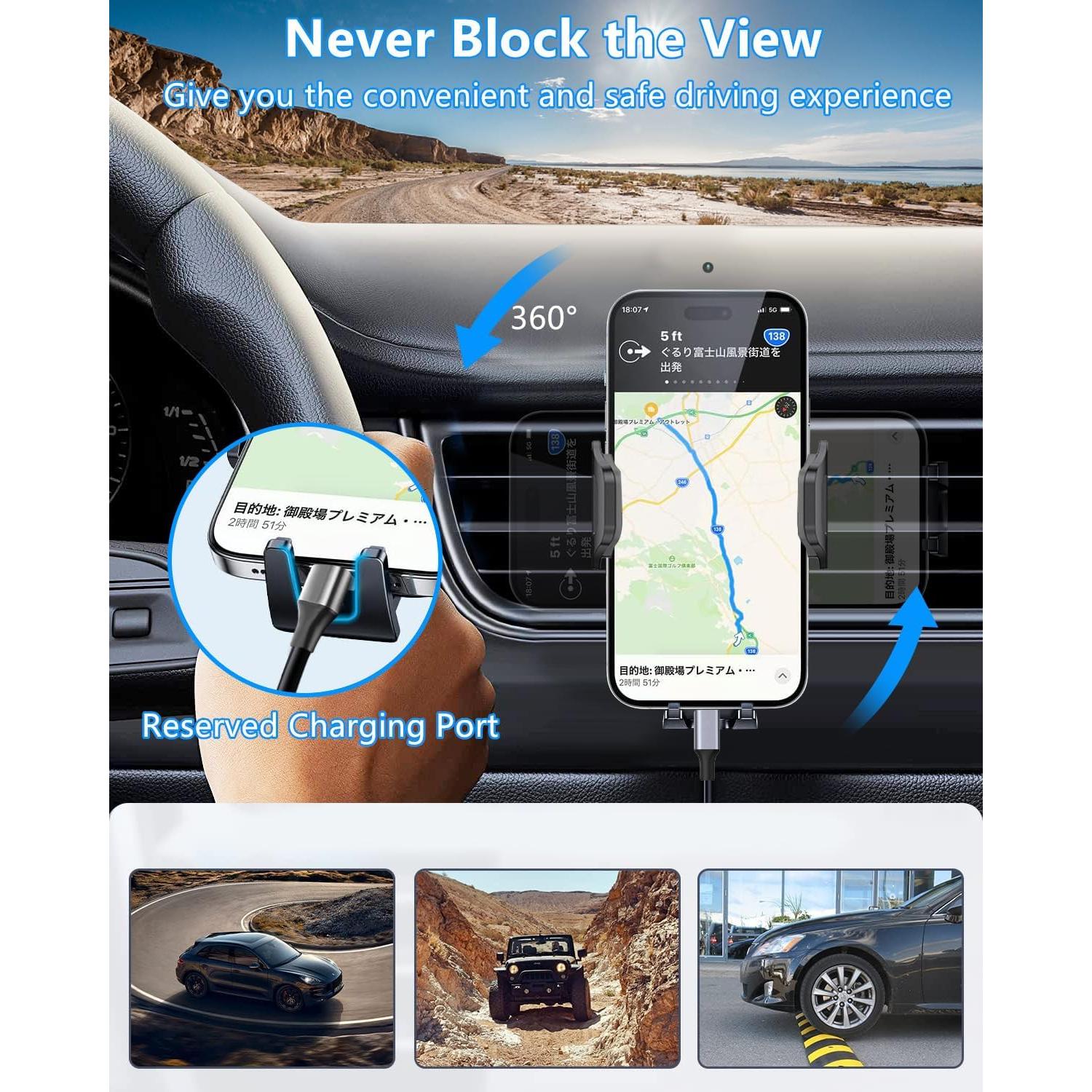 Soporte para teléfono de coche 3 en 1 Hunan C07A-L con cargador 60W